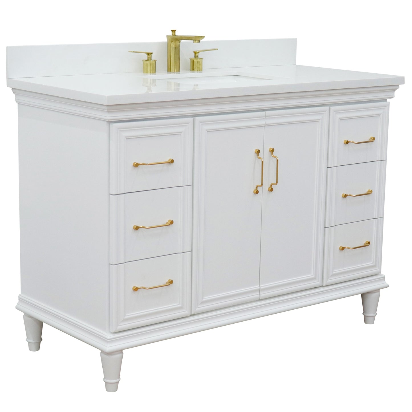 49" Single sink vanity in White finish with White engineered stone and rectangle sink