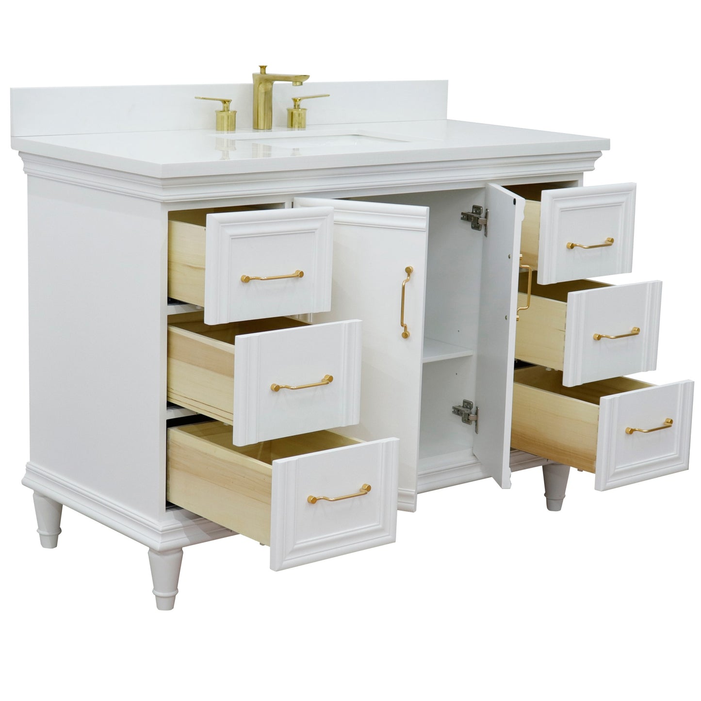 49" Single sink vanity in White finish with White engineered stone and rectangle sink