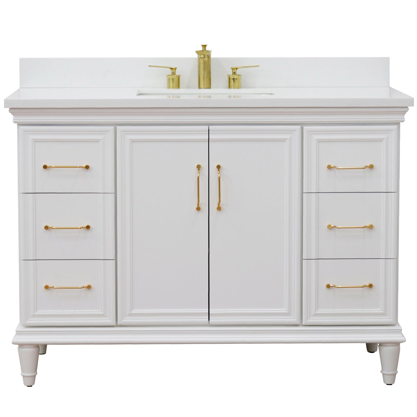 49" Single sink vanity in White finish with White engineered stone and rectangle sink
