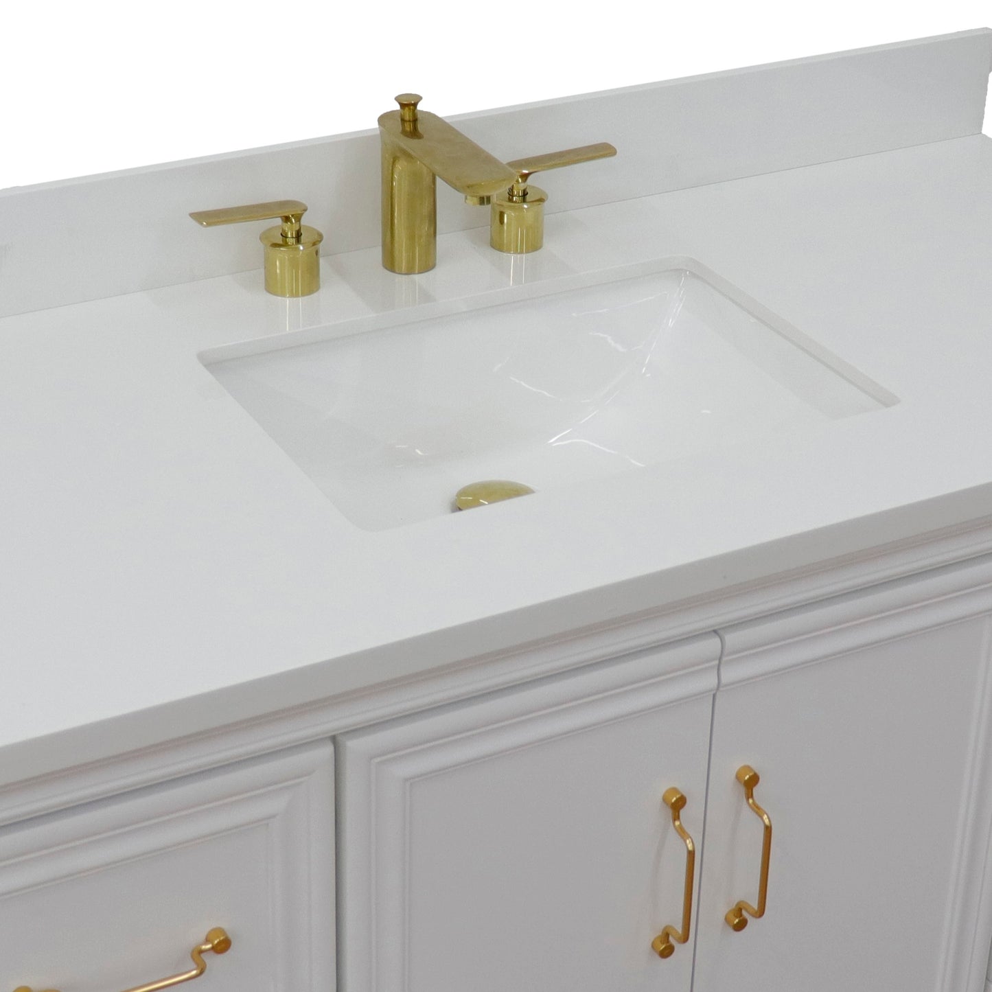 49" Single sink vanity in White finish with White engineered stone and rectangle sink