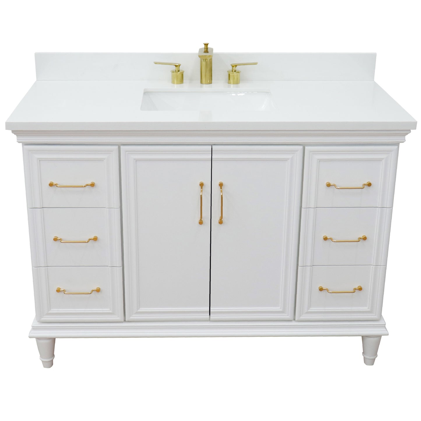 49" Single sink vanity in White finish with White engineered stone and rectangle sink