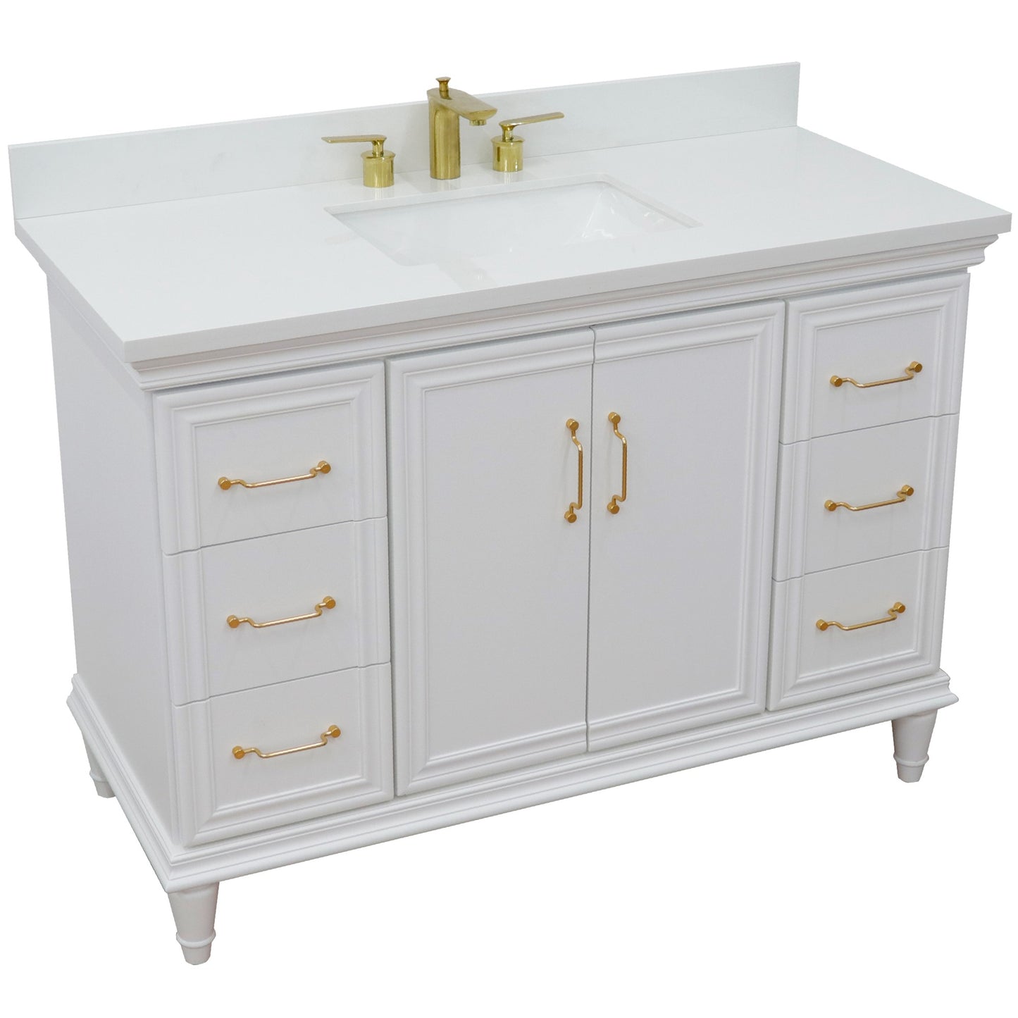 49" Single sink vanity in White finish with White engineered stone and rectangle sink