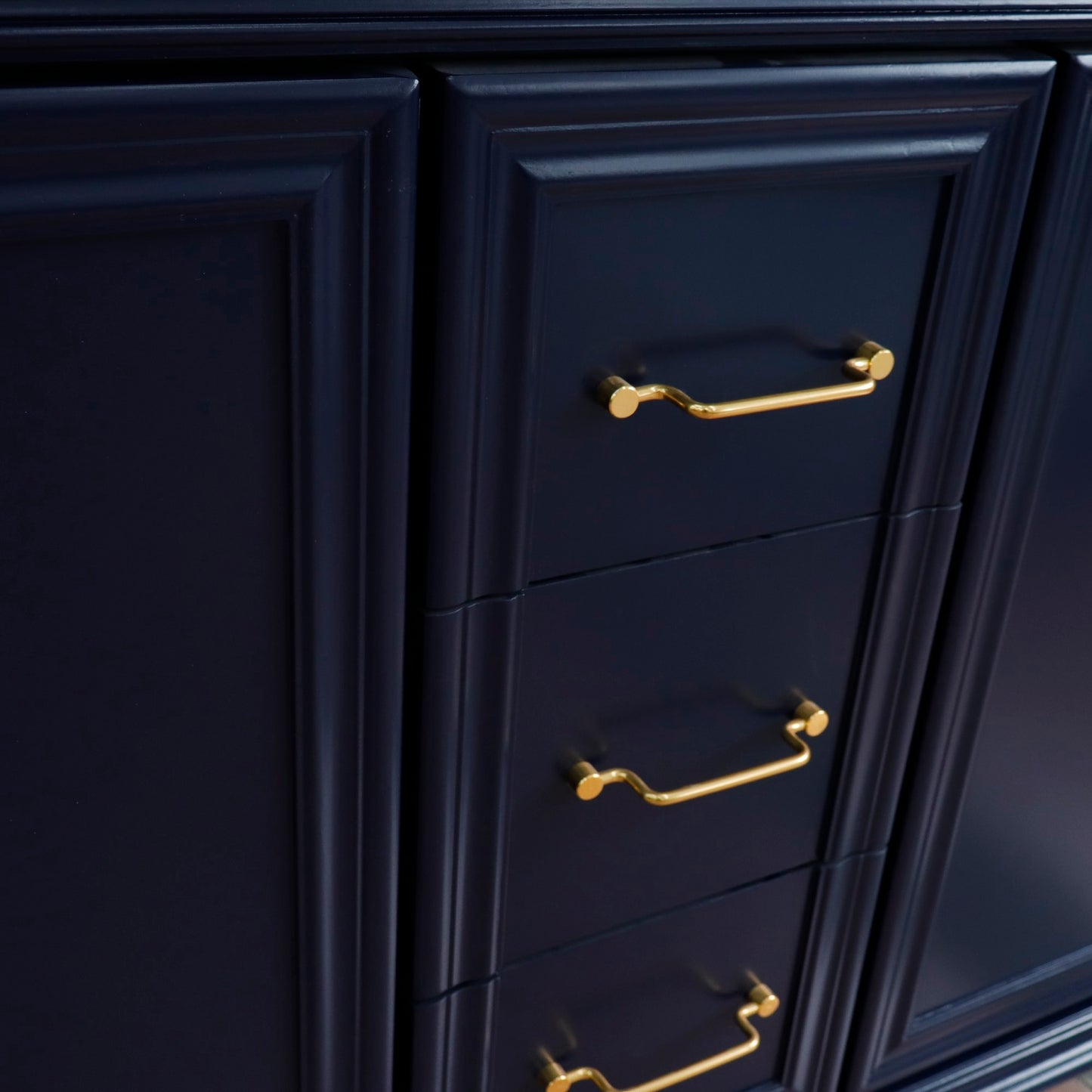 61" Double sink vanity in Blue finish and Black galaxy granite and round sink