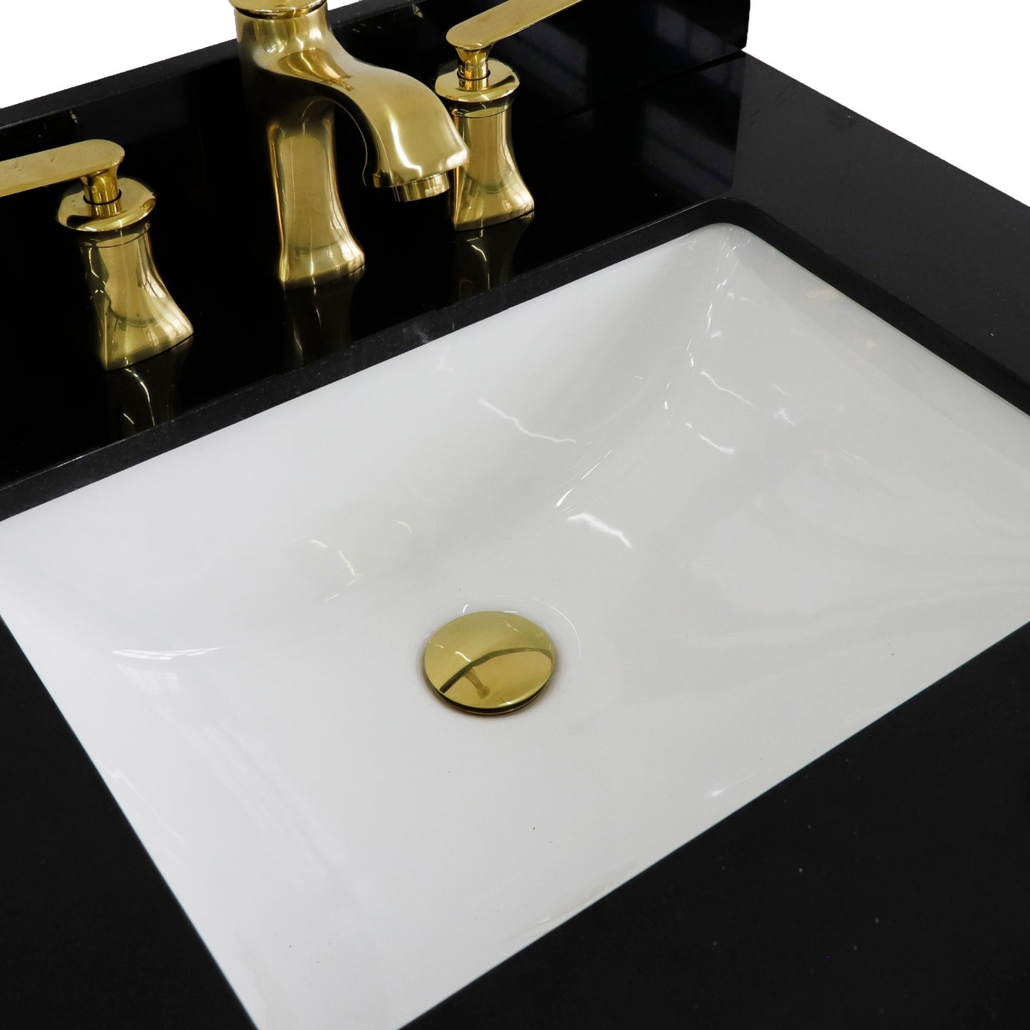 61" Double sink vanity in Blue finish and Black galaxy granite and rectangle sink