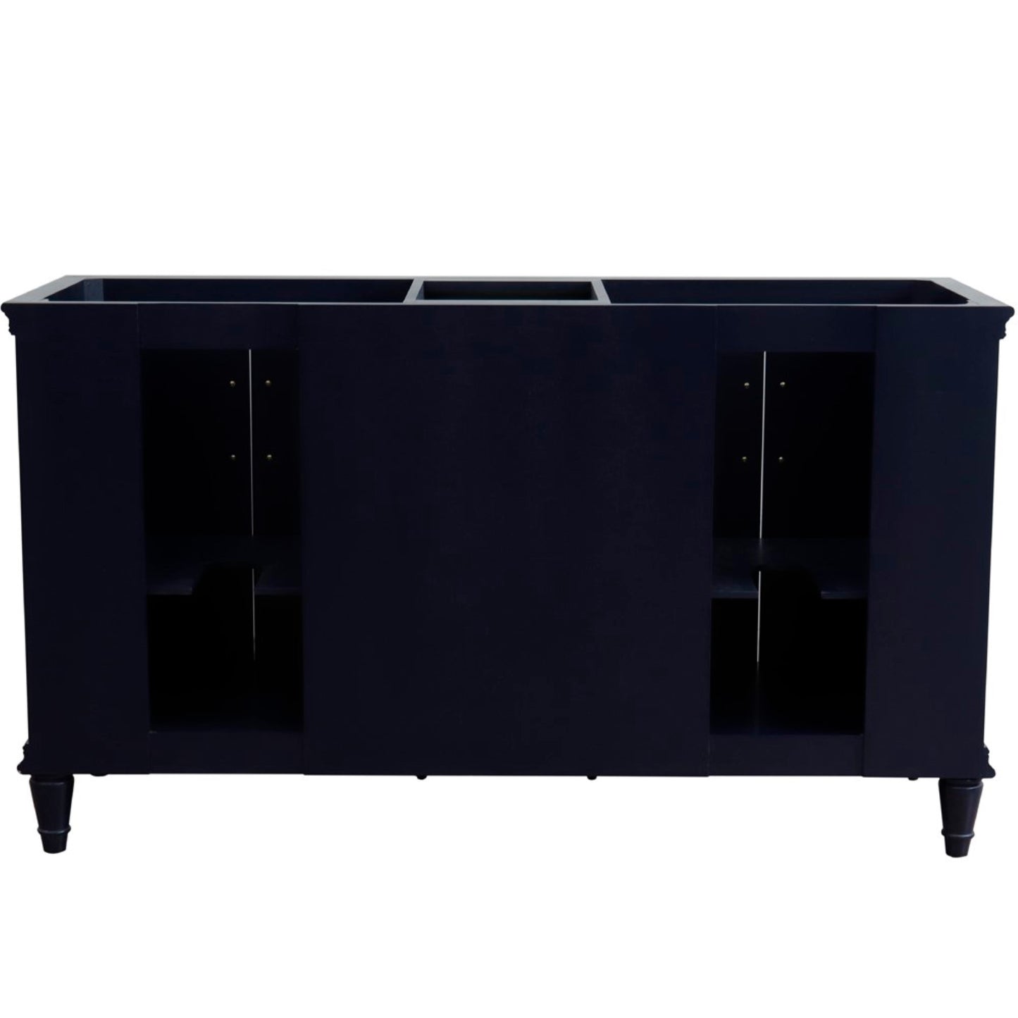 61" Double sink vanity in Blue finish and White engineered stone and round sink
