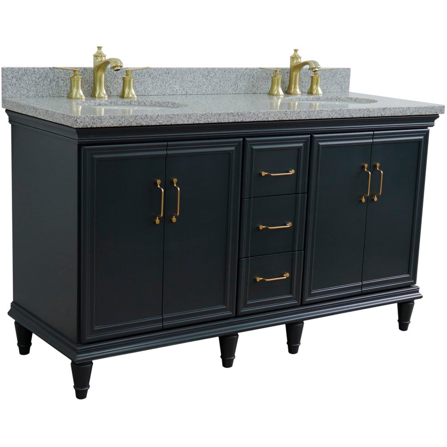 61" Double sink vanity in Dark Gray finish and Gray granite and oval sink