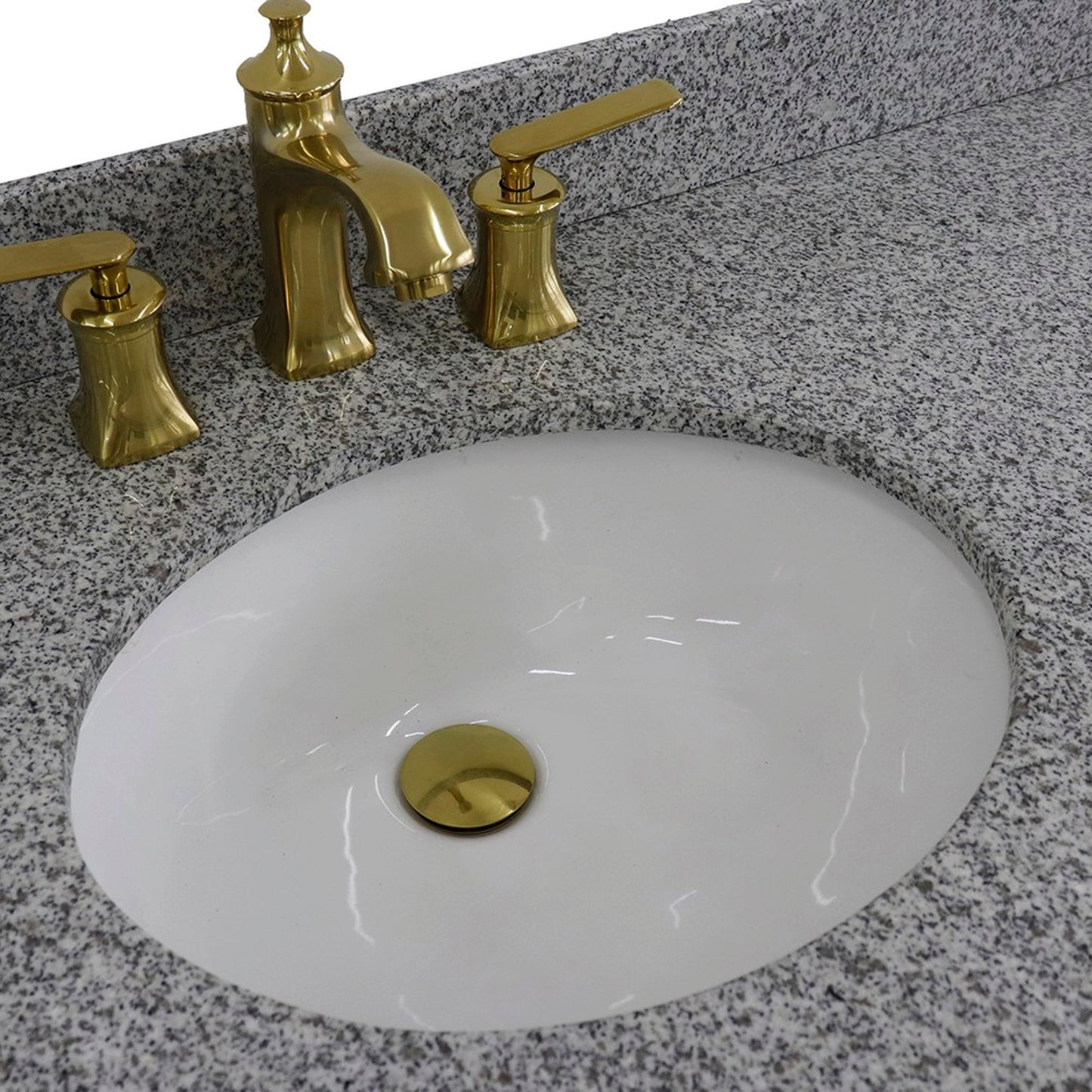 61" Double sink vanity in Dark Gray finish and Gray granite and oval sink