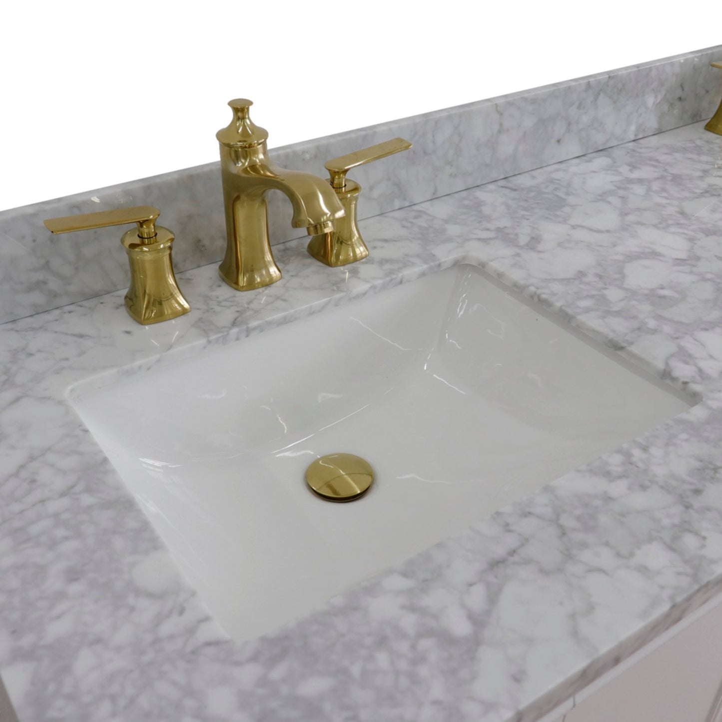 61" Double sink vanity in White finish and White Carrara marble and rectangle sink