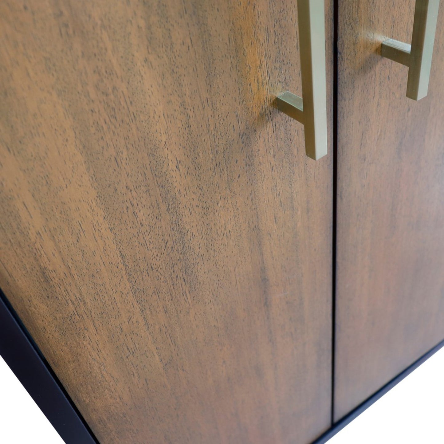 61" Double sink vanity in Walnut and Black finish and Black galaxy granite and rectangle sink