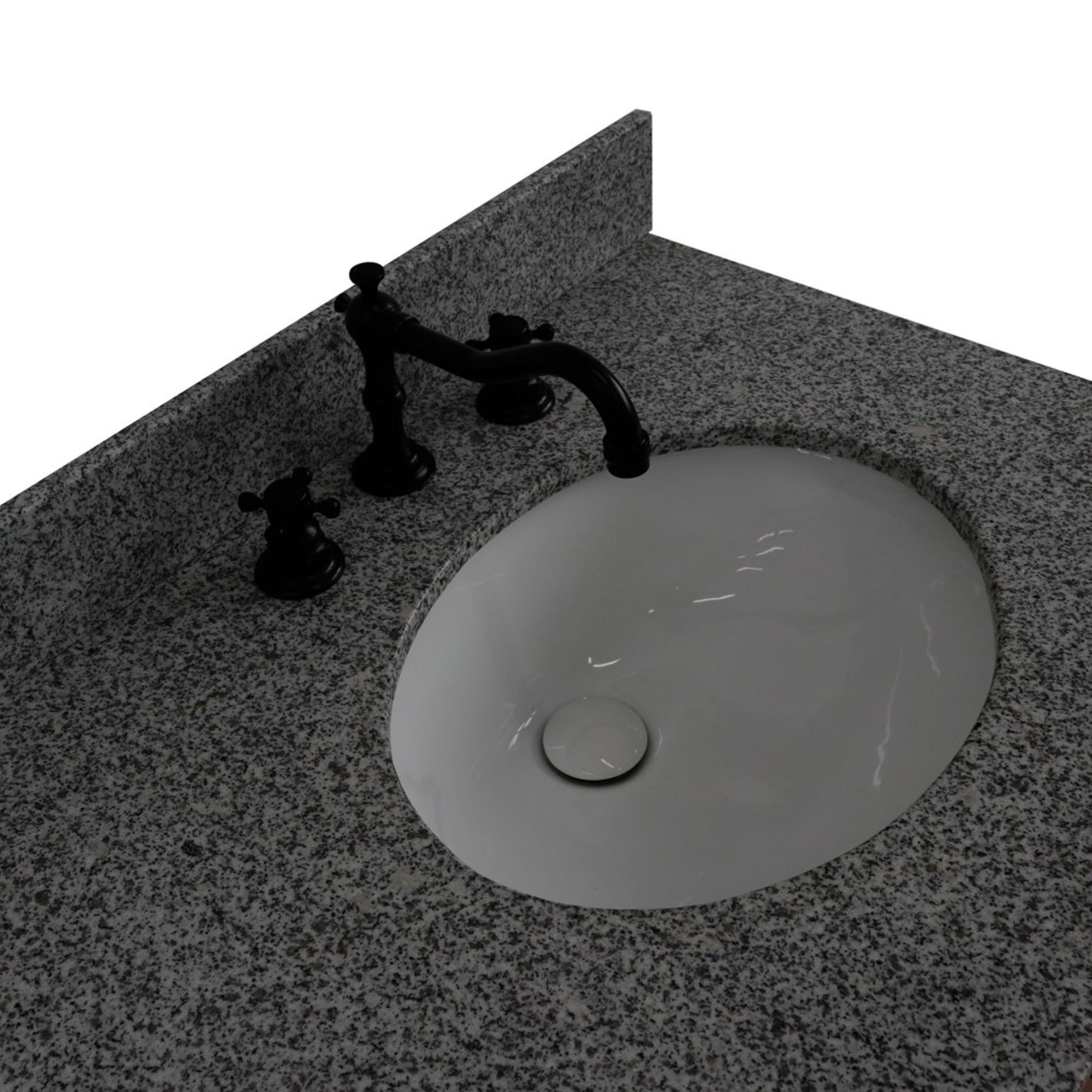 61" Double sink vanity in Walnut and Black finish and Gray granite and oval sink