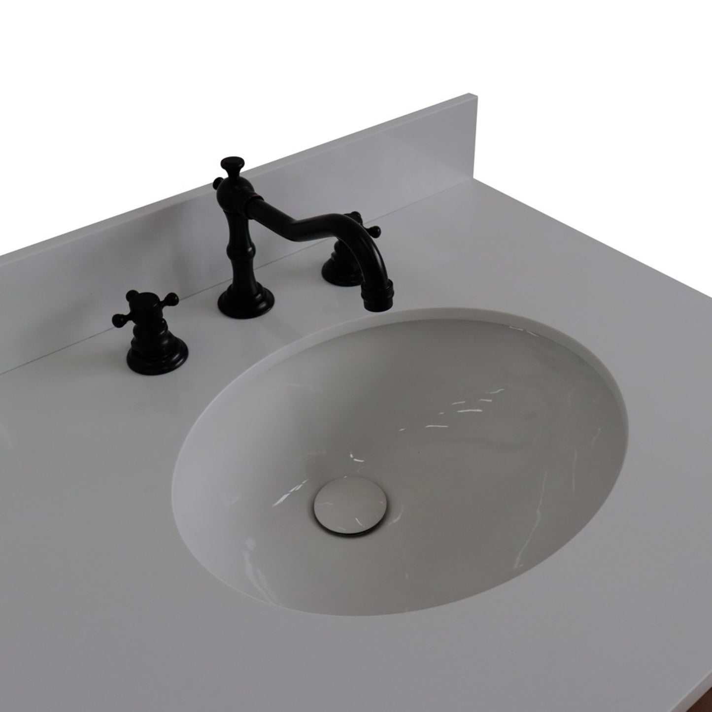 61" Double sink vanity in Walnut and Black finish and White engineered stone and oval sink