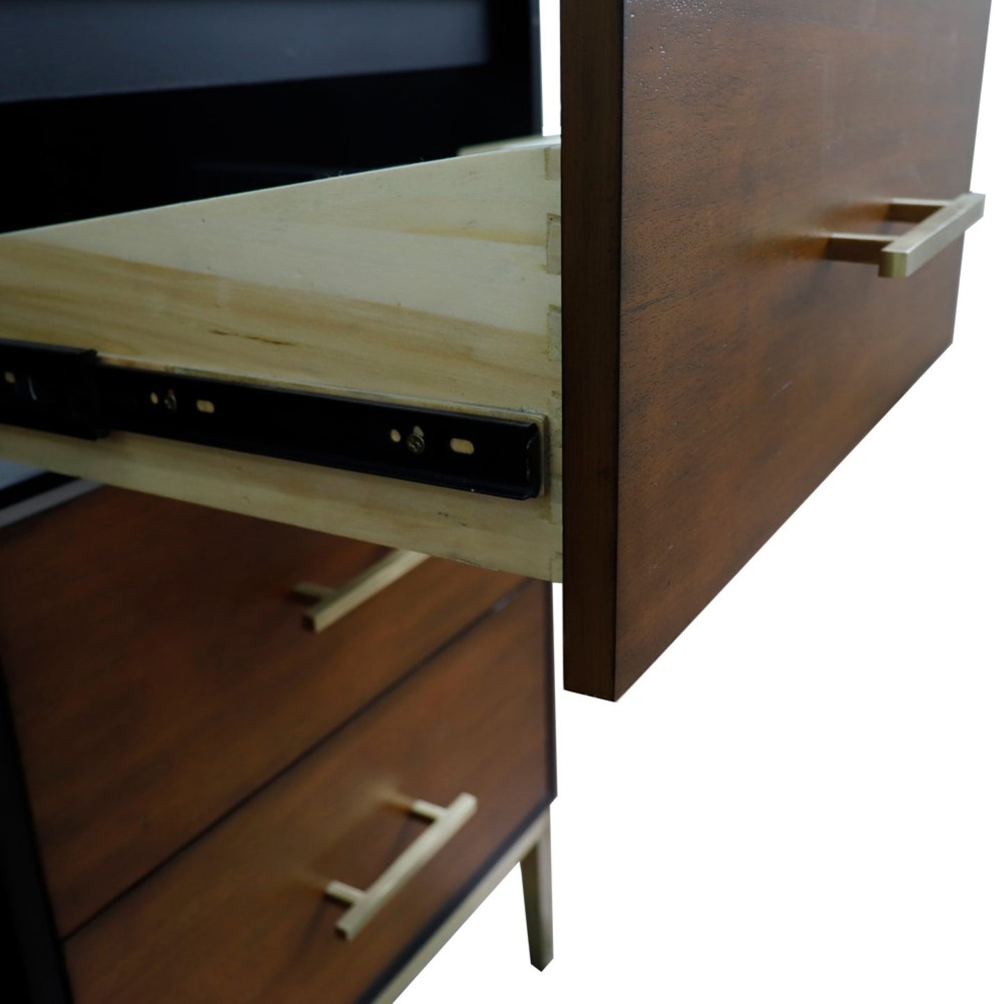 61" Double sink vanity in Walnut and Black finish and White engineered stone and round sink
