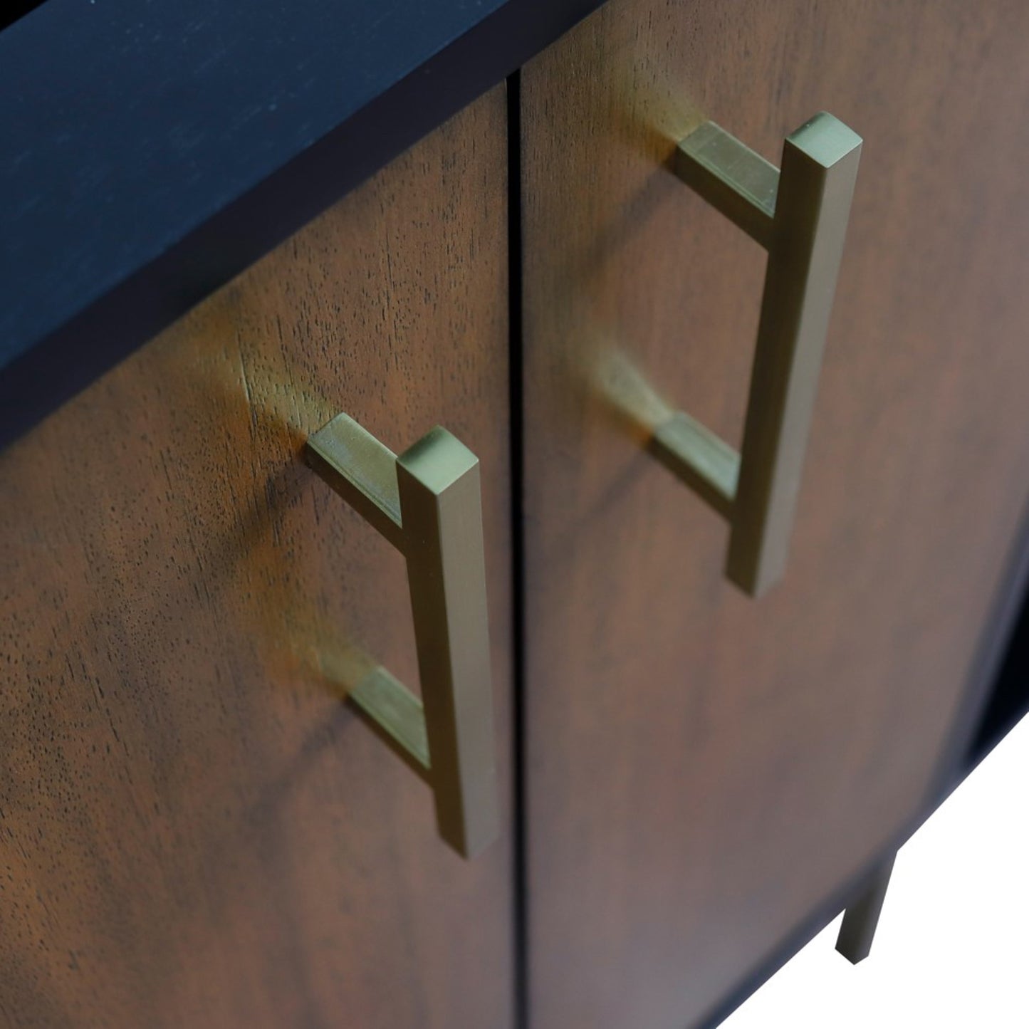 61" Double sink vanity in Walnut and Black finish and White engineered stone and rectangle sink