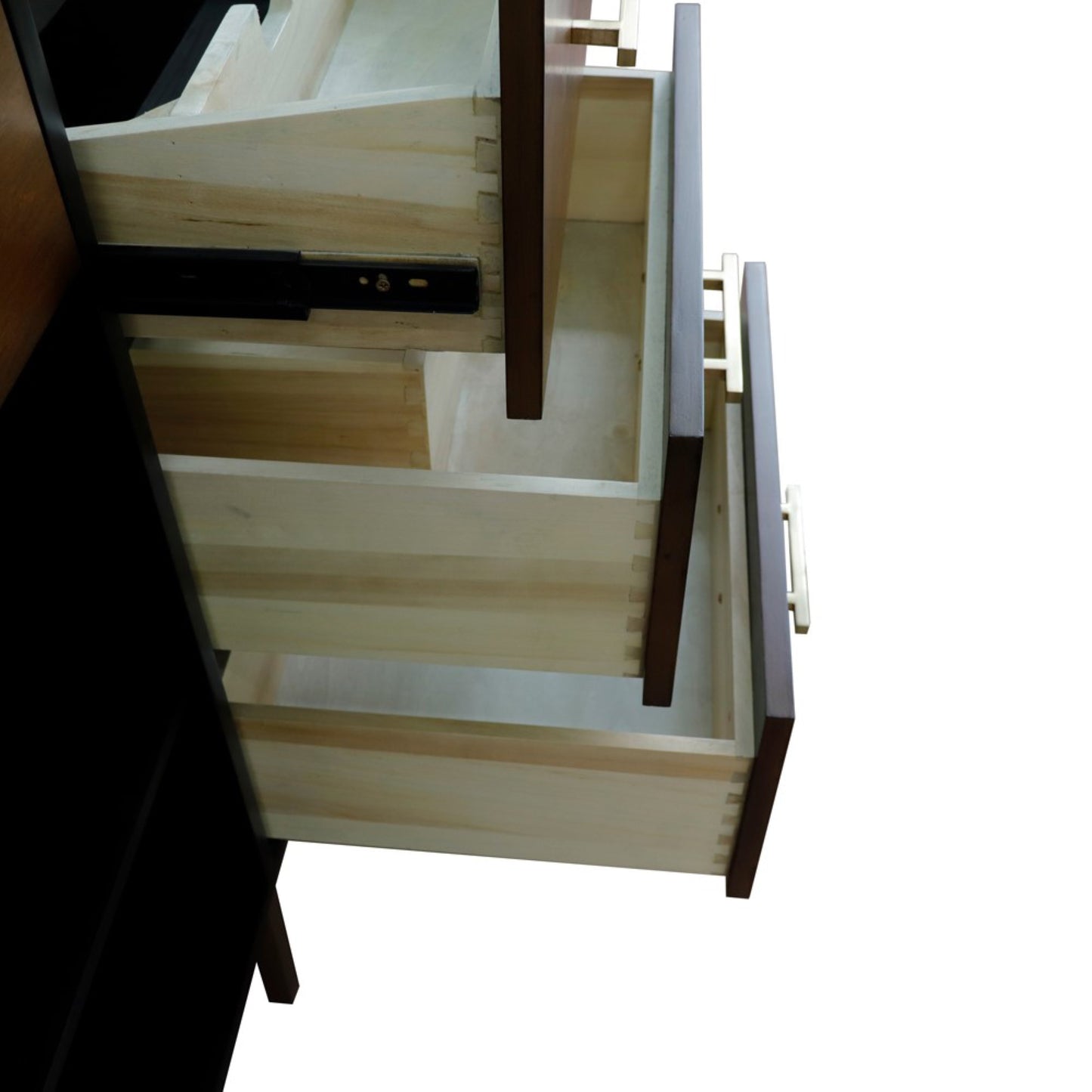 61" Double sink vanity in Walnut and Black finish and White engineered stone and rectangle sink