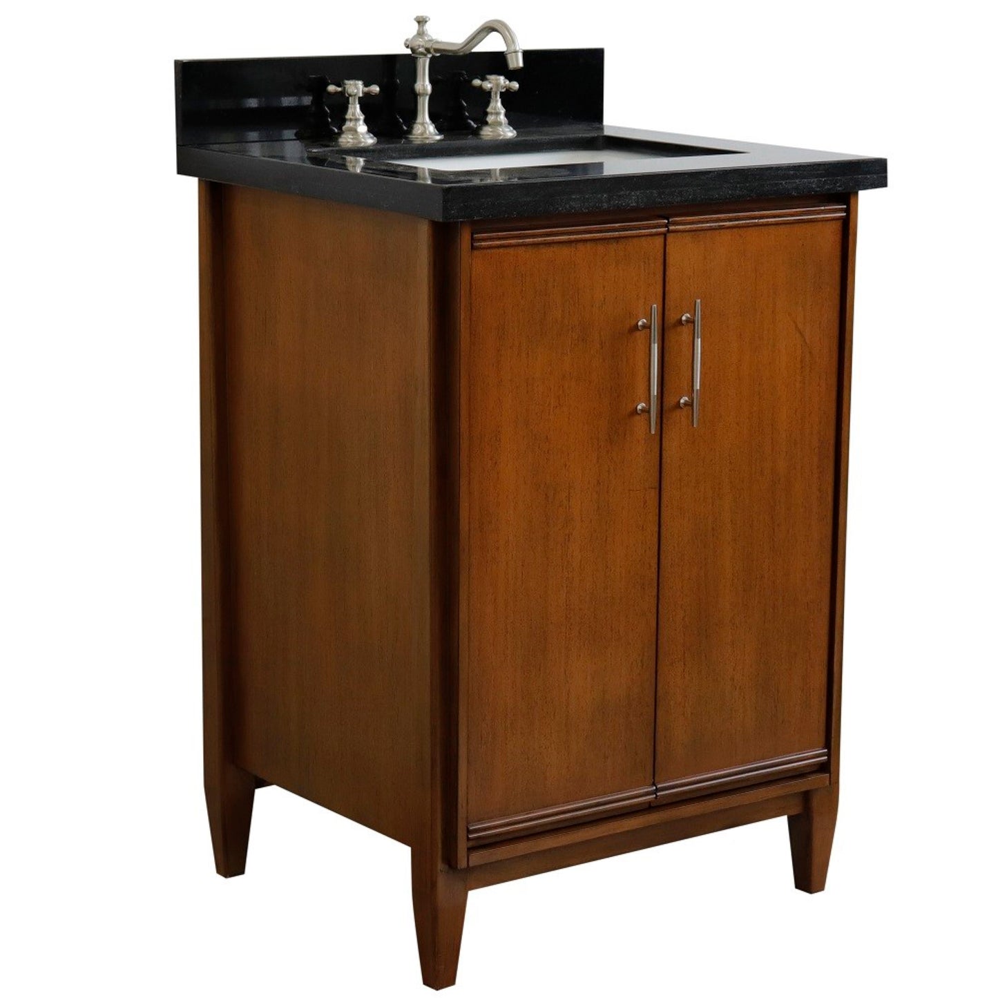 25" Single sink vanity in Walnut finish with Black galaxy granite and rectangle sink