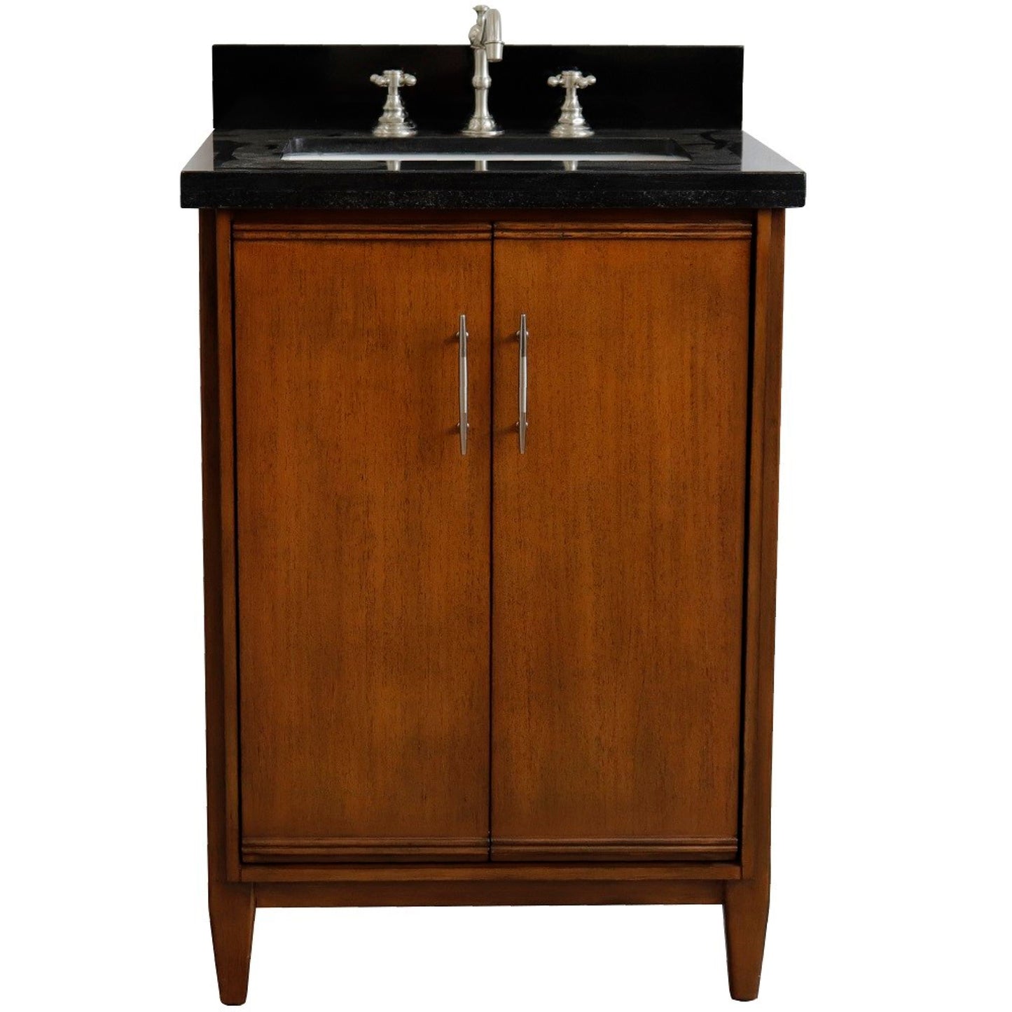 25" Single sink vanity in Walnut finish with Black galaxy granite and rectangle sink