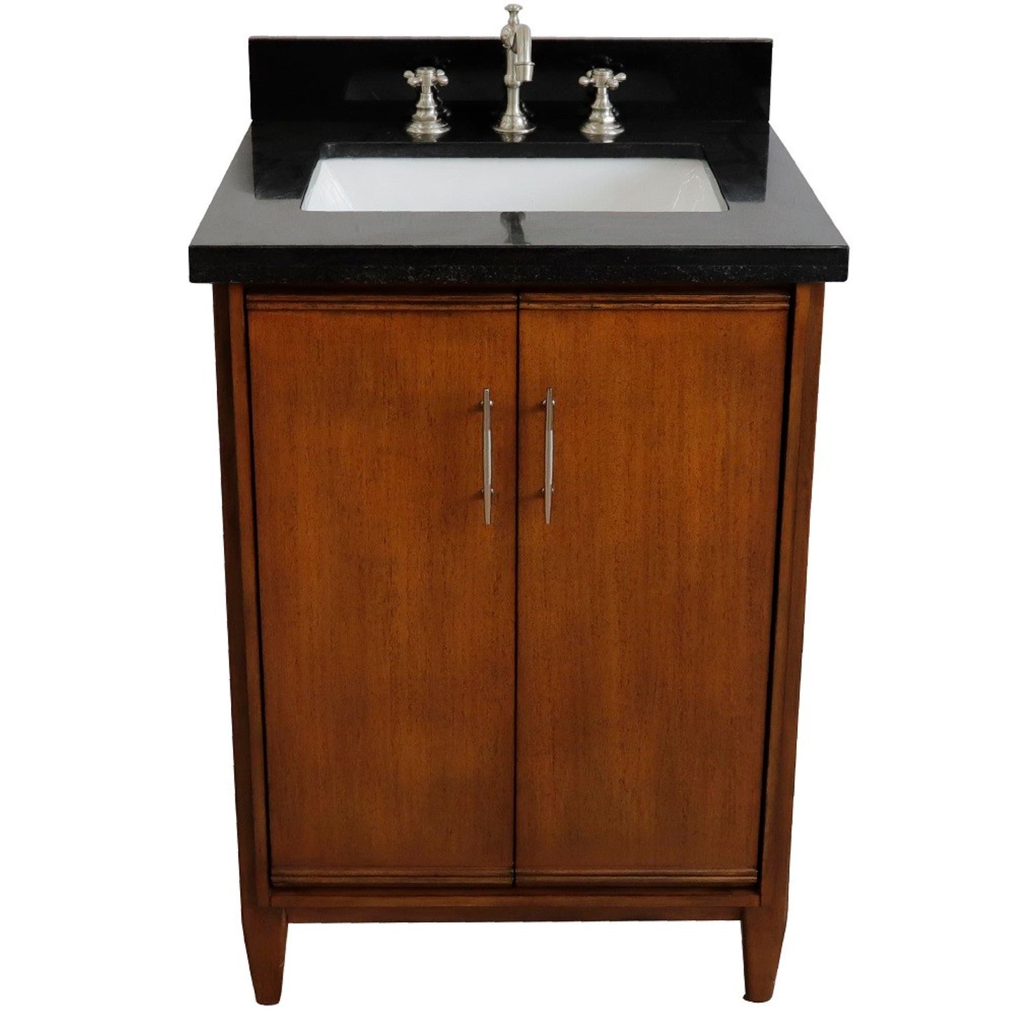 25" Single sink vanity in Walnut finish with Black galaxy granite and rectangle sink