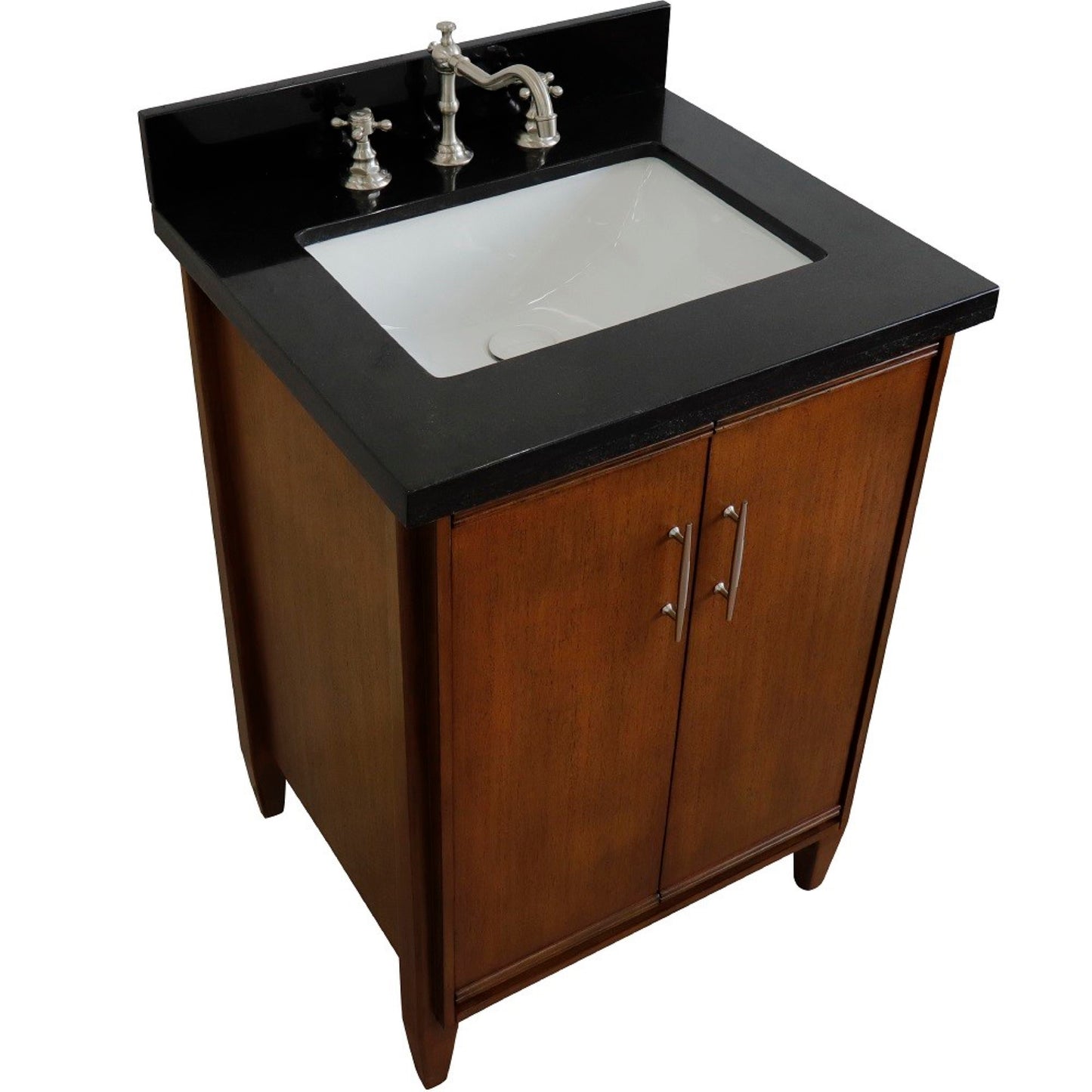 25" Single sink vanity in Walnut finish with Black galaxy granite and rectangle sink