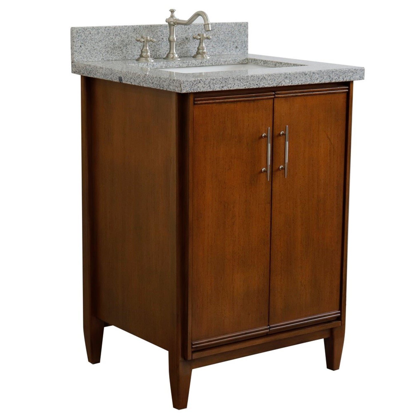25" Single sink vanity in Walnut finish with Gray granite and rectangle sink