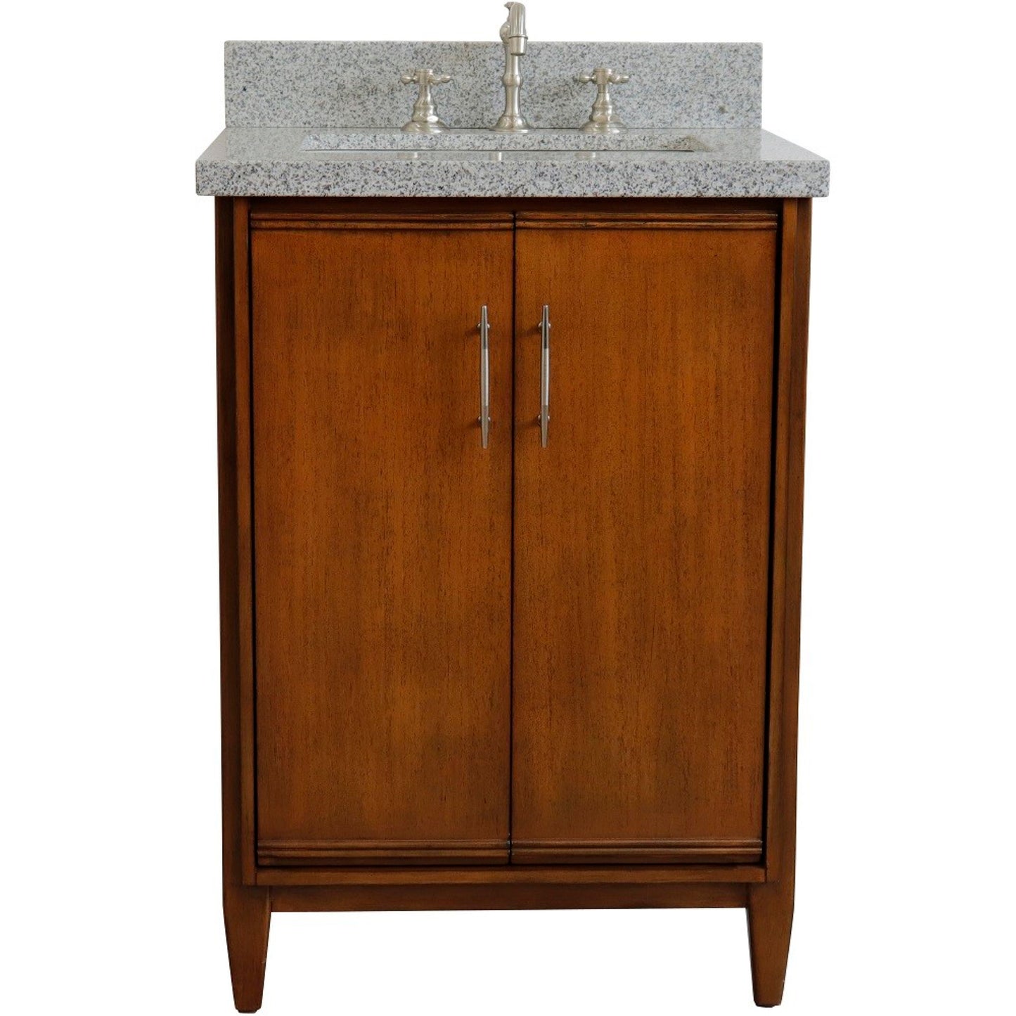 25" Single sink vanity in Walnut finish with Gray granite and rectangle sink