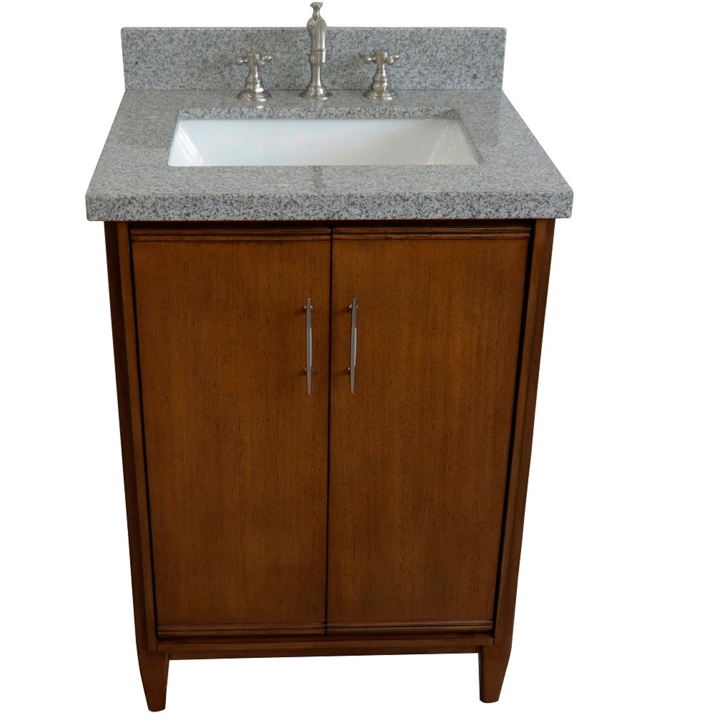 25" Single sink vanity in Walnut finish with Gray granite and rectangle sink