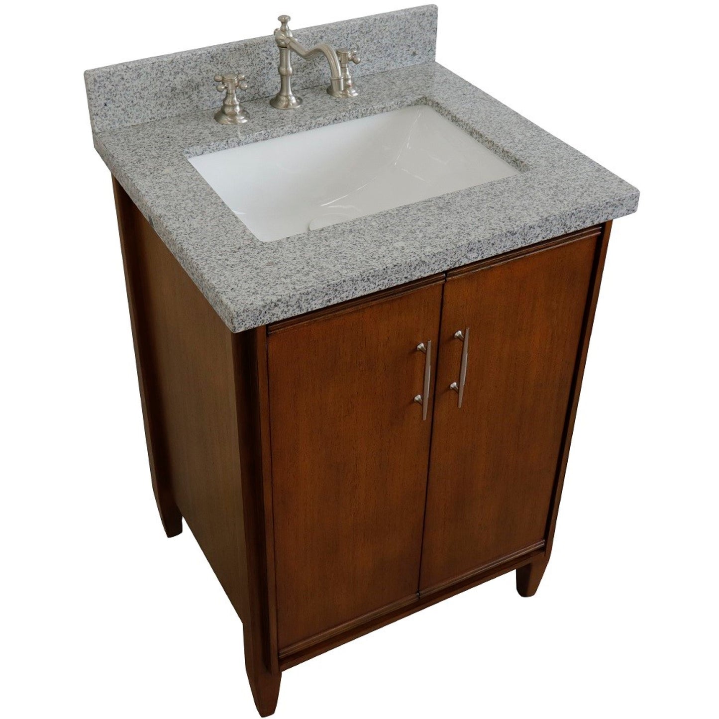 25" Single sink vanity in Walnut finish with Gray granite and rectangle sink