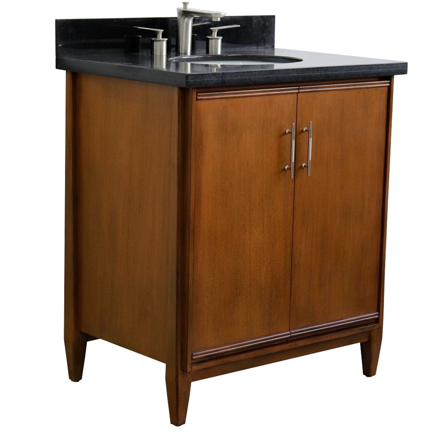 31" Single sink vanity in Walnut finish with Black galaxy granite with oval sink