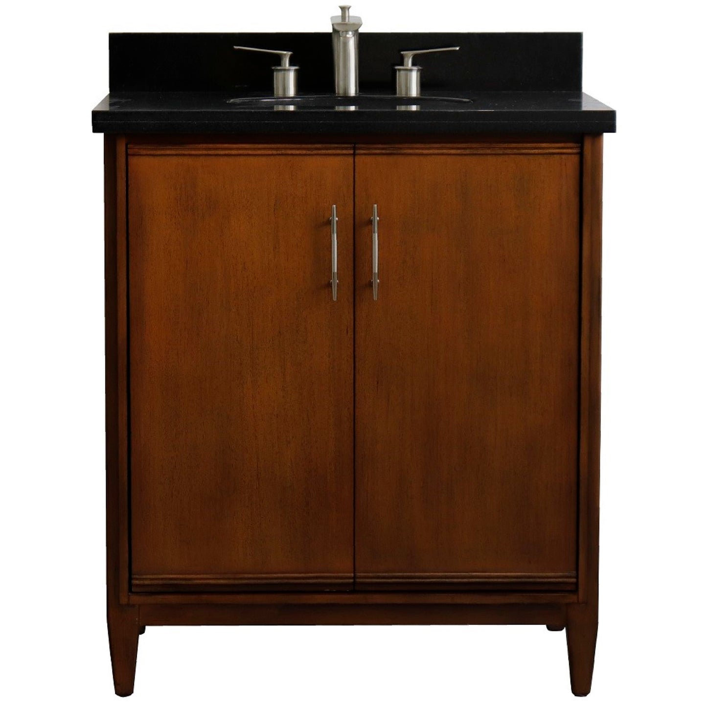 31" Single sink vanity in Walnut finish with Black galaxy granite with oval sink
