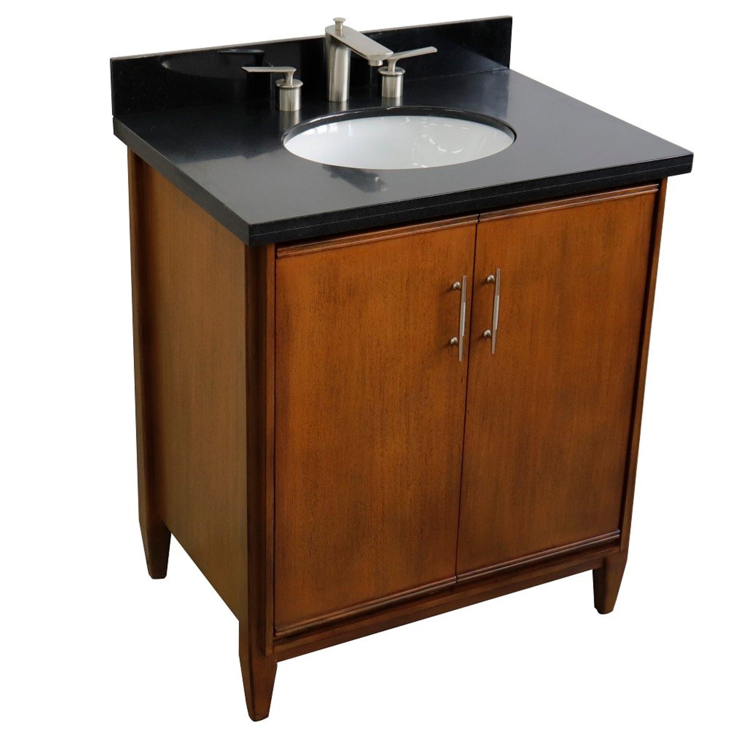 31" Single sink vanity in Walnut finish with Black galaxy granite with oval sink