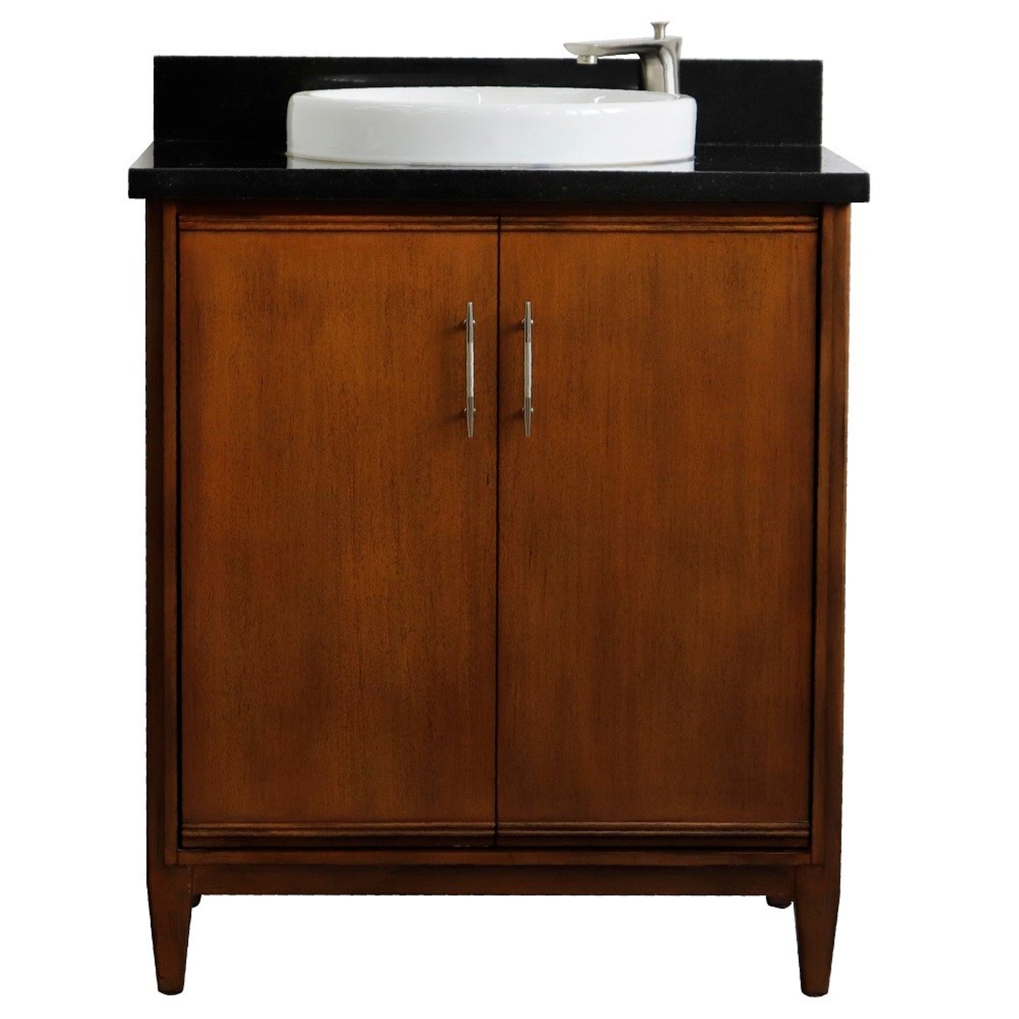 31" Single sink vanity in Walnut finish with Black galaxy granite with round sink