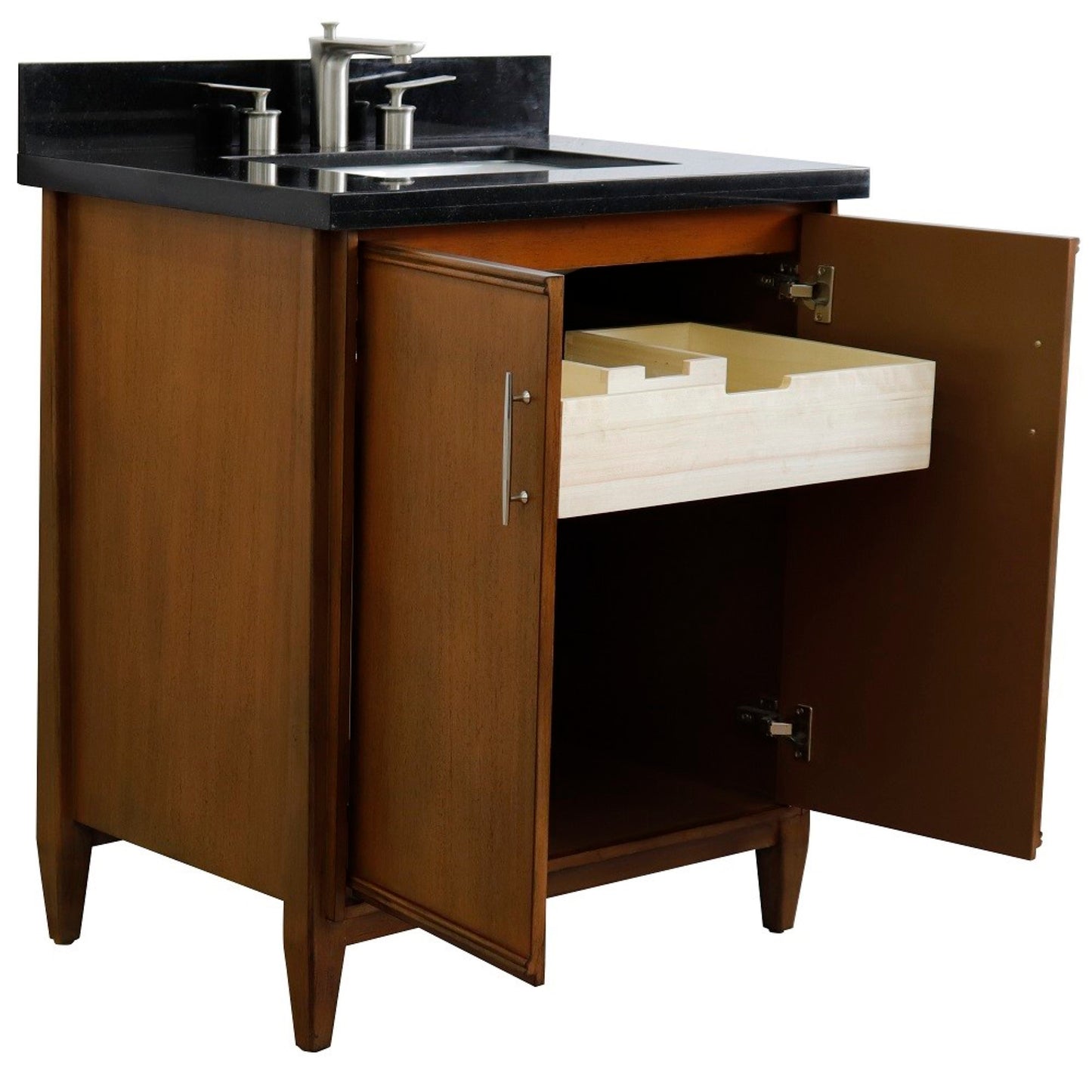 31" Single sink vanity in Walnut finish with Black galaxy granite with rectangle sink