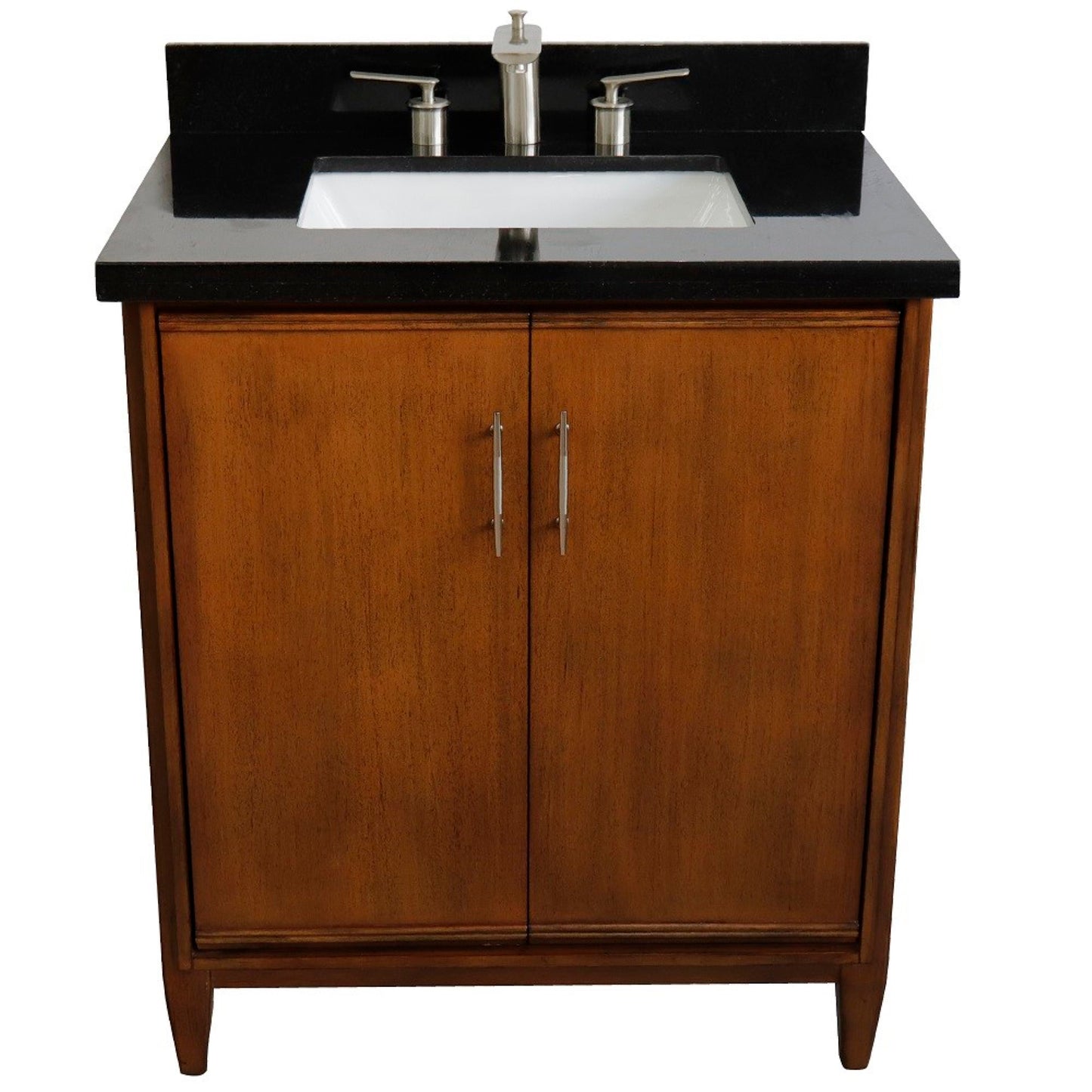 31" Single sink vanity in Walnut finish with Black galaxy granite with rectangle sink