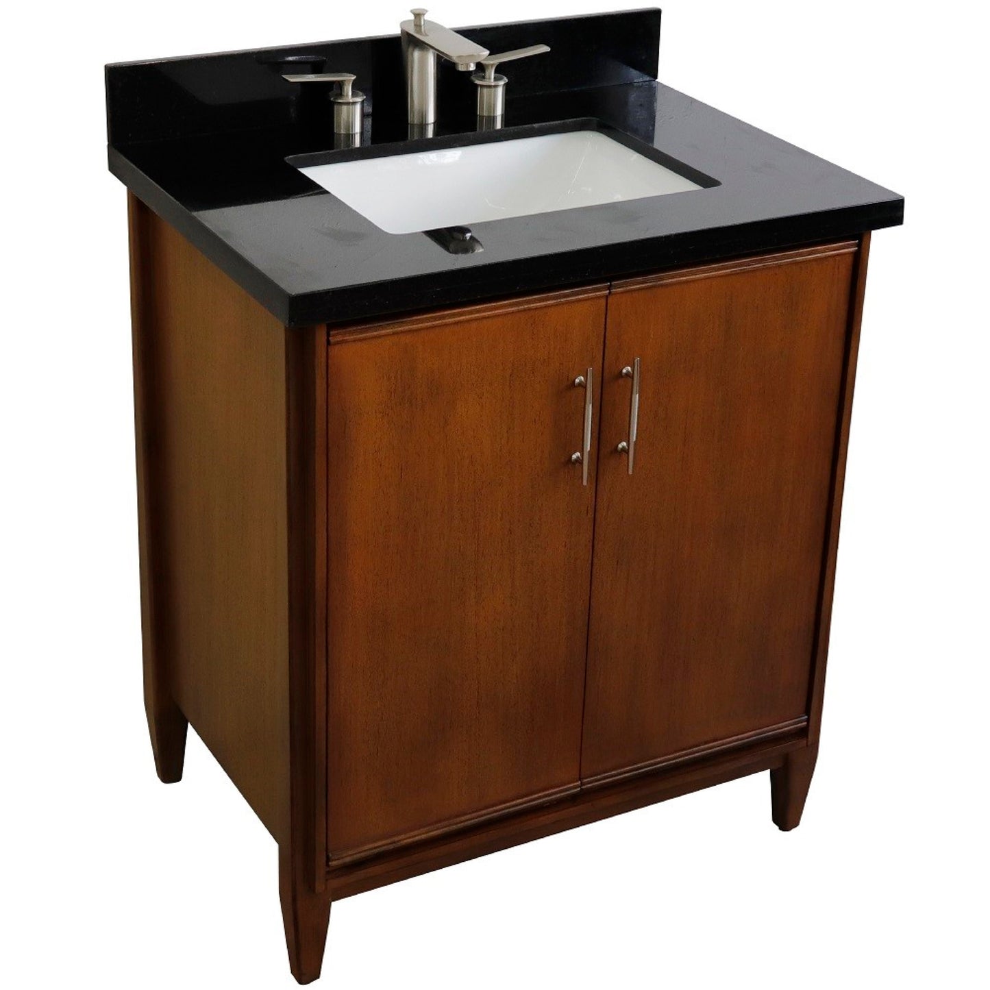 31" Single sink vanity in Walnut finish with Black galaxy granite with rectangle sink