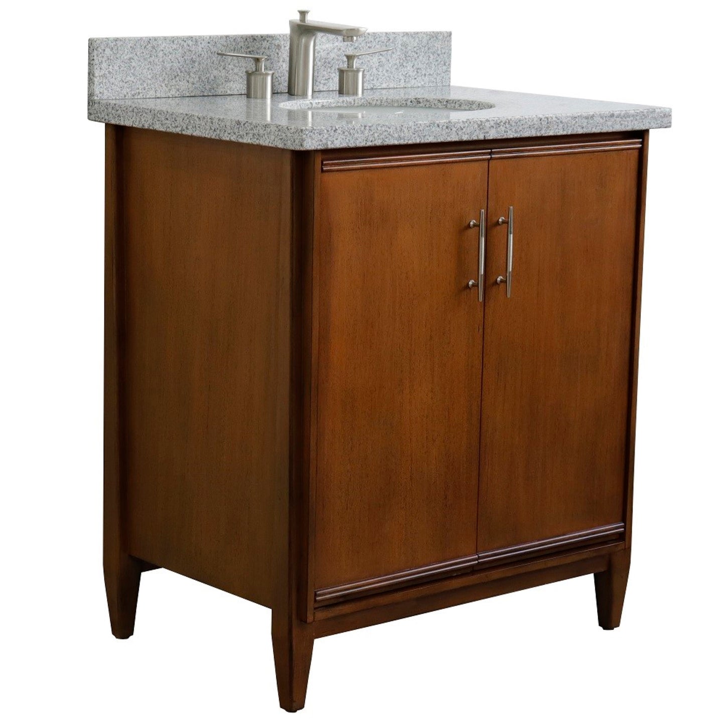 31" Single sink vanity in Walnut finish with Gray granite with oval sink