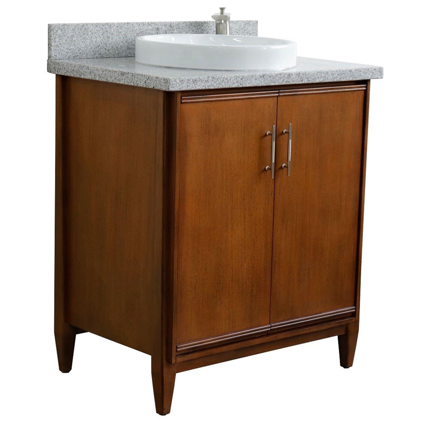 31" Single sink vanity in Walnut finish with Gray granite with round sink