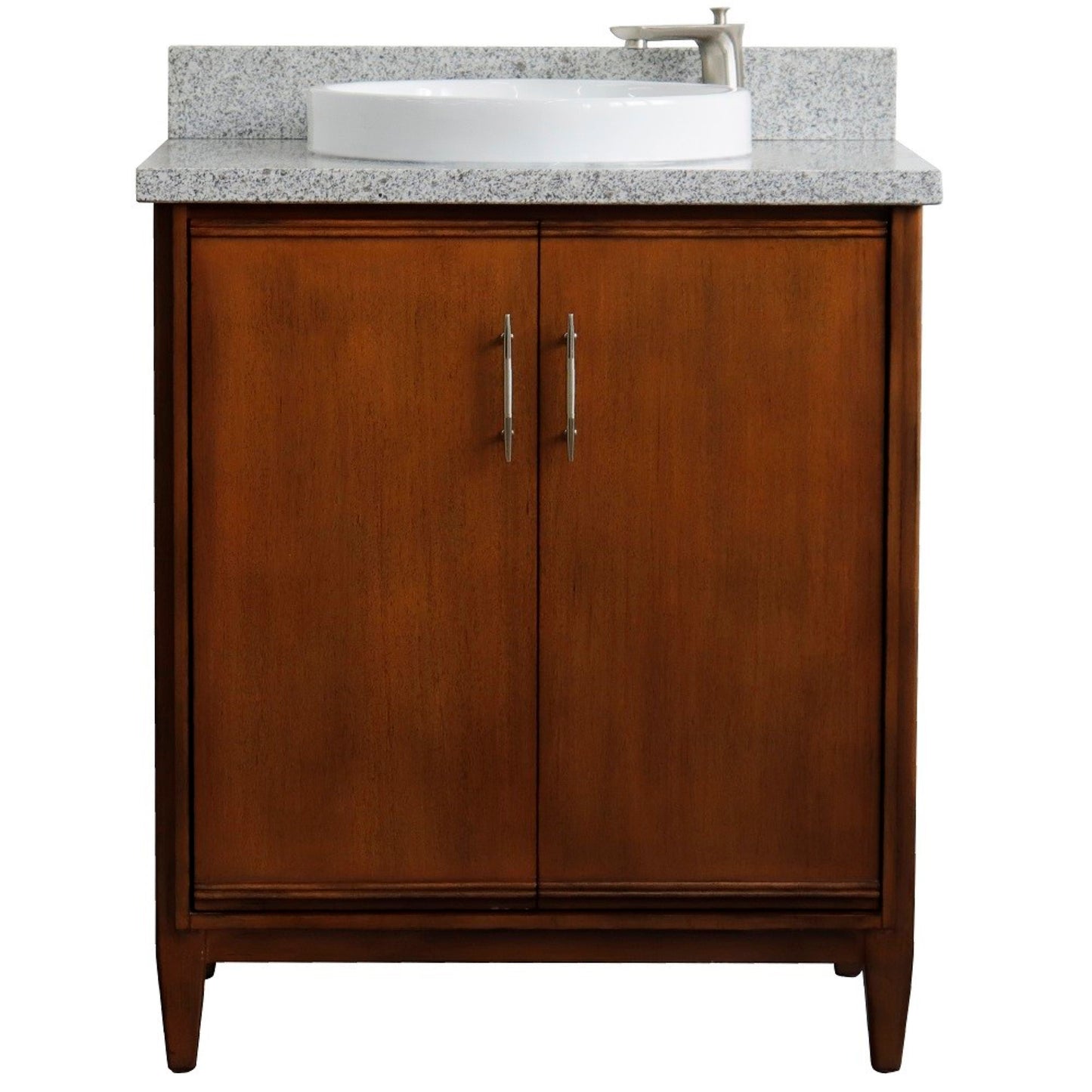 31" Single sink vanity in Walnut finish with Gray granite with round sink