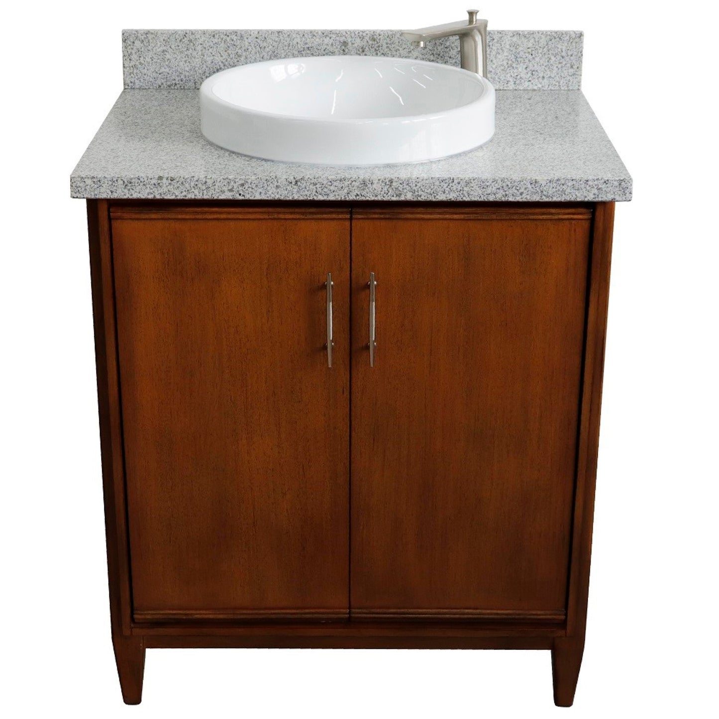 31" Single sink vanity in Walnut finish with Gray granite with round sink