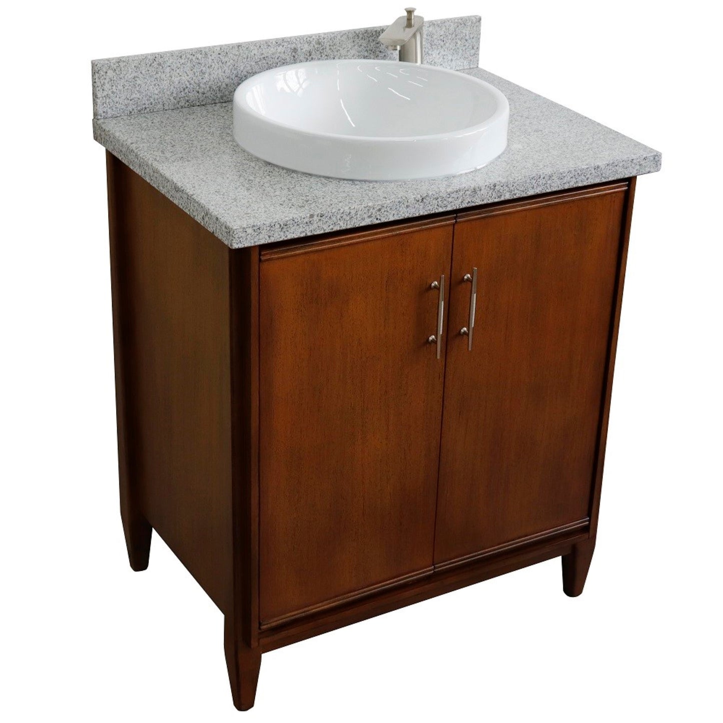 31" Single sink vanity in Walnut finish with Gray granite with round sink