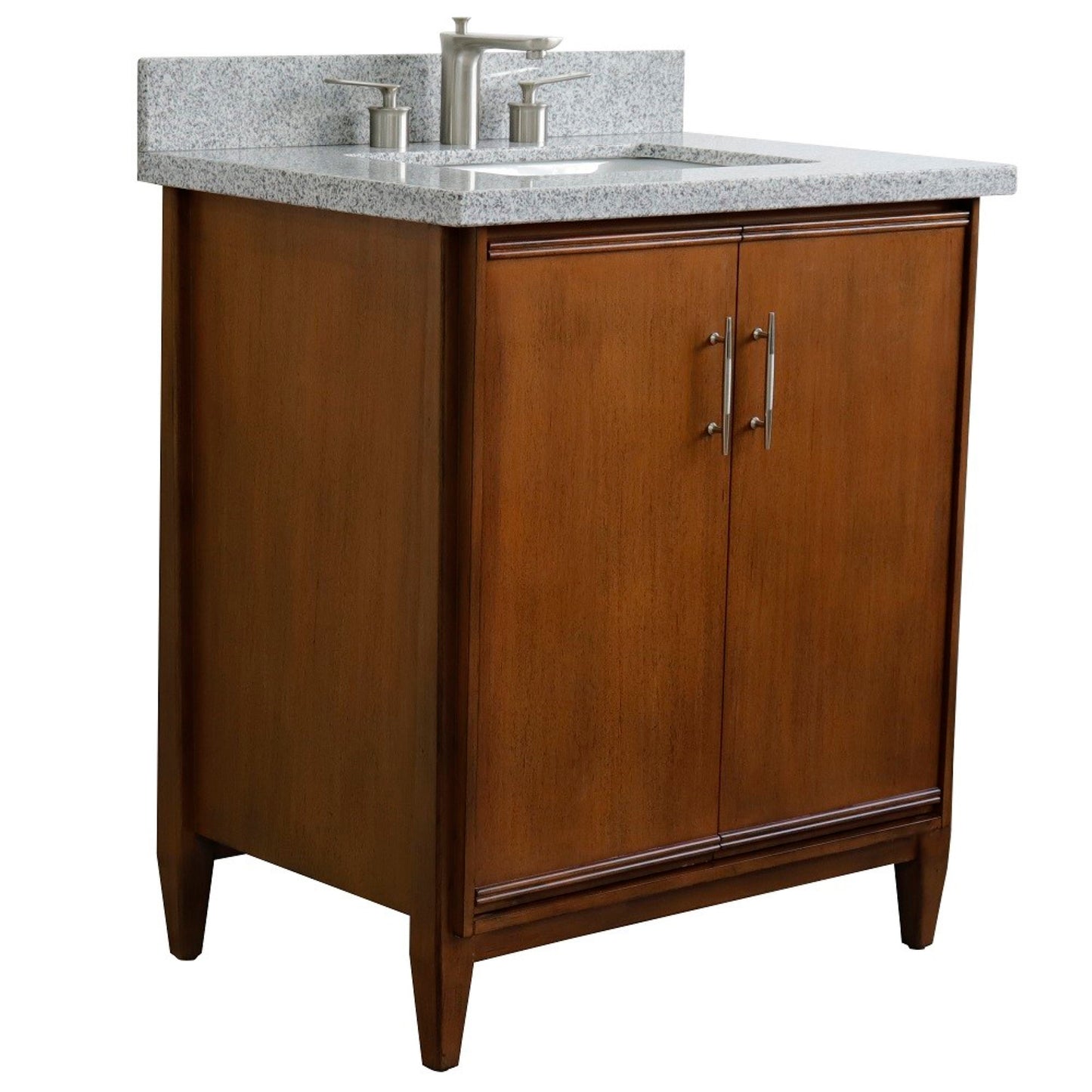 31" Single sink vanity in Walnut finish with Gray granite with rectangle sink