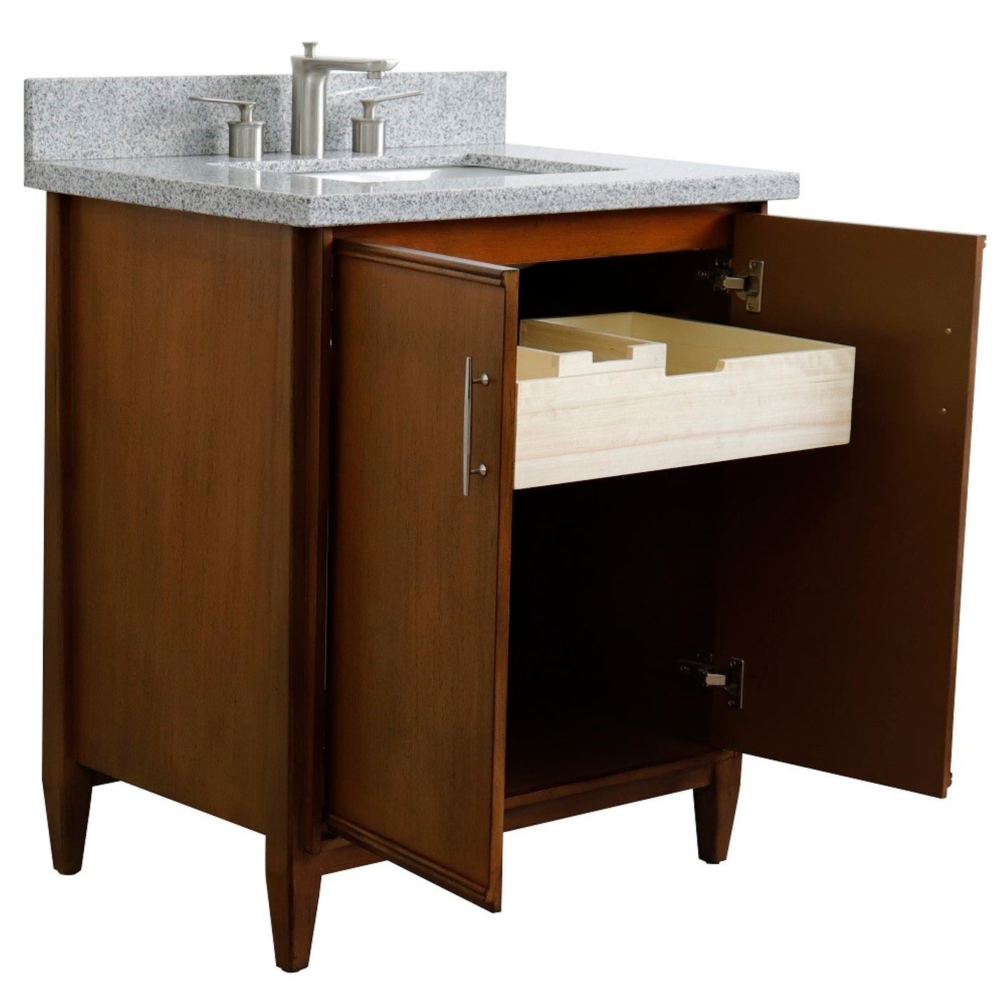 31" Single sink vanity in Walnut finish with Gray granite with rectangle sink