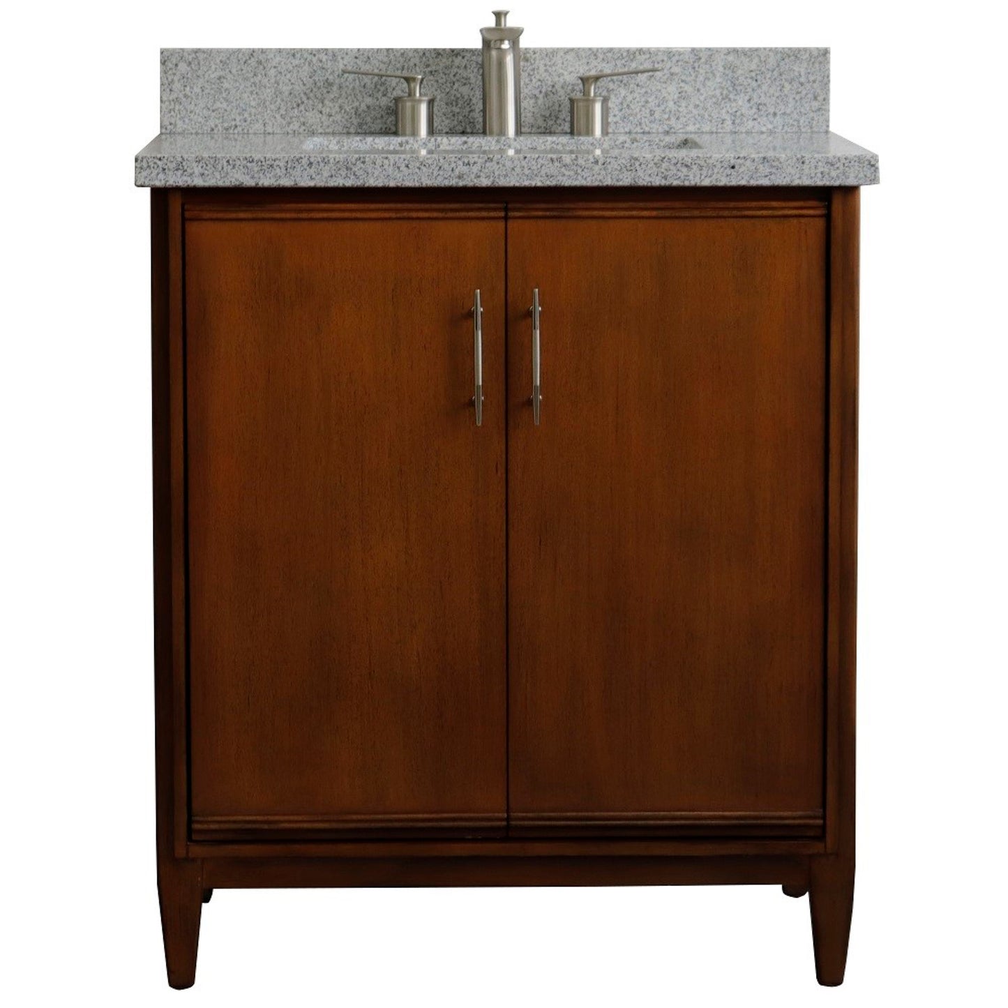 31" Single sink vanity in Walnut finish with Gray granite with rectangle sink