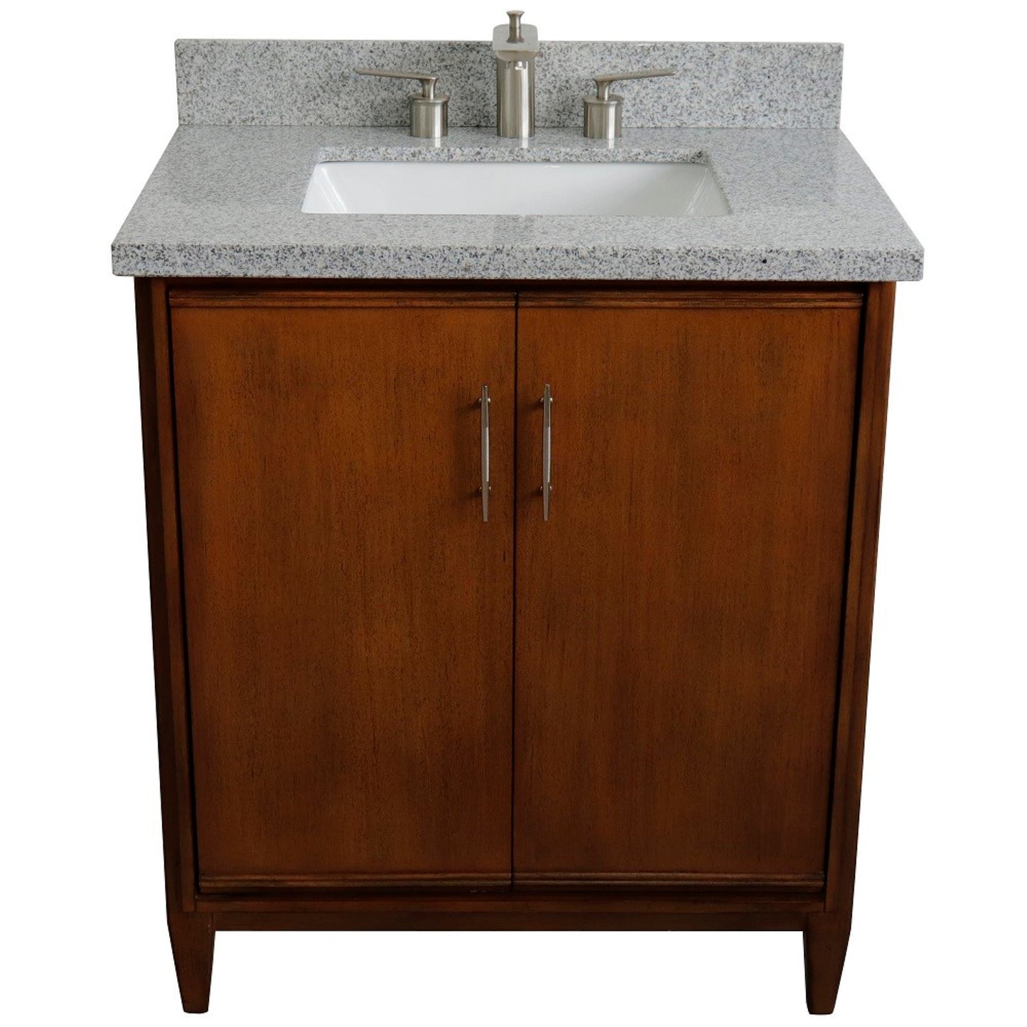 31" Single sink vanity in Walnut finish with Gray granite with rectangle sink