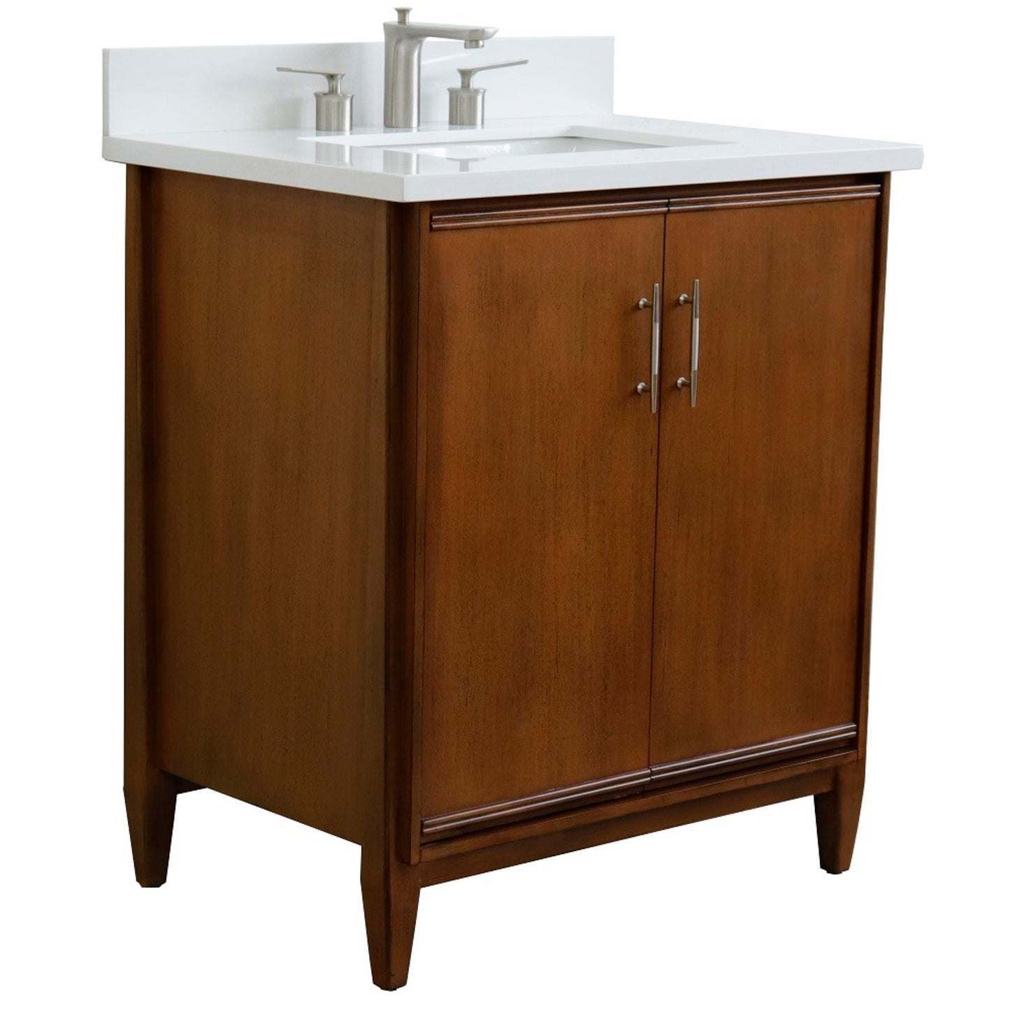 31" Single sink vanity in Walnut finish with White engineered stone with rectangle sink