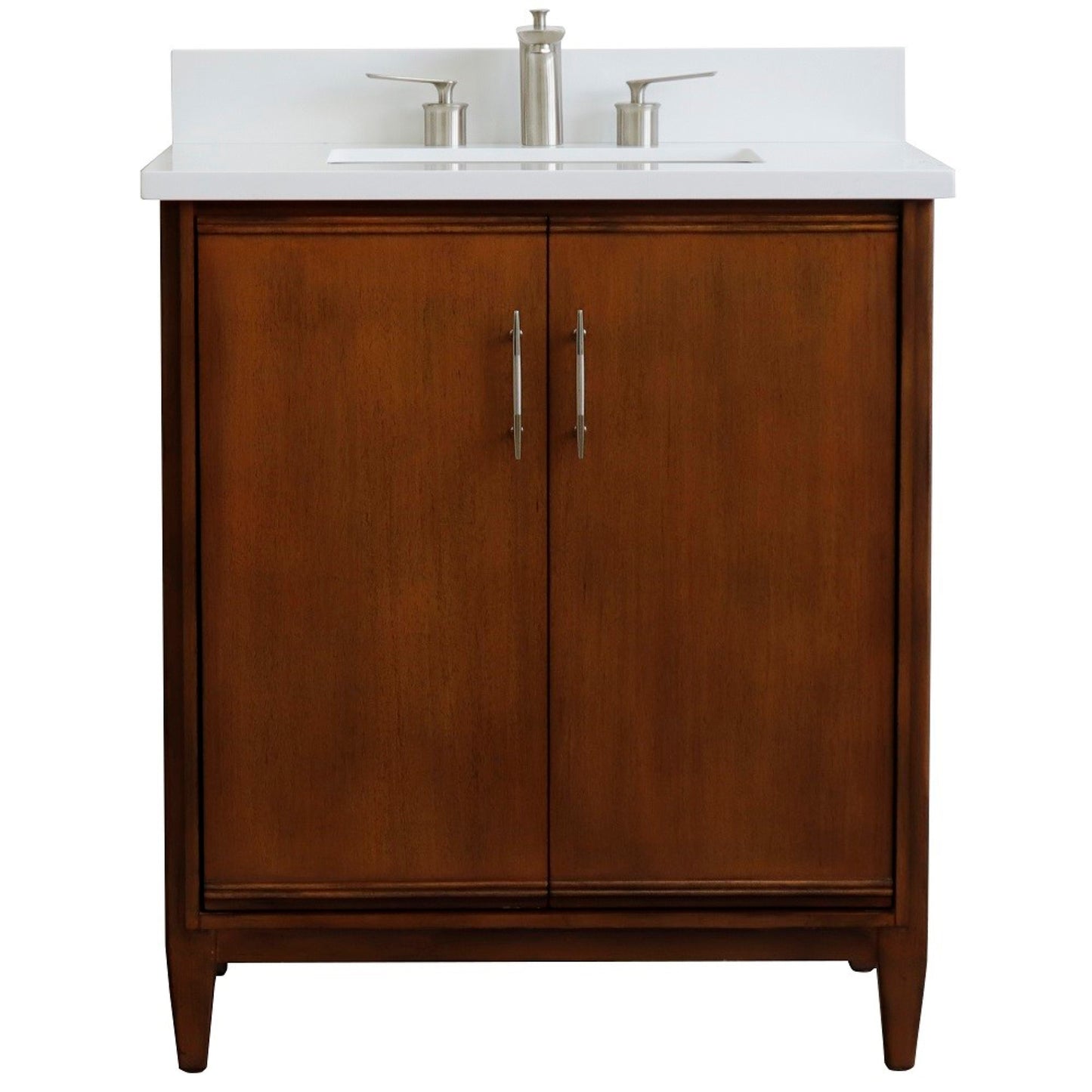 31" Single sink vanity in Walnut finish with White engineered stone with rectangle sink