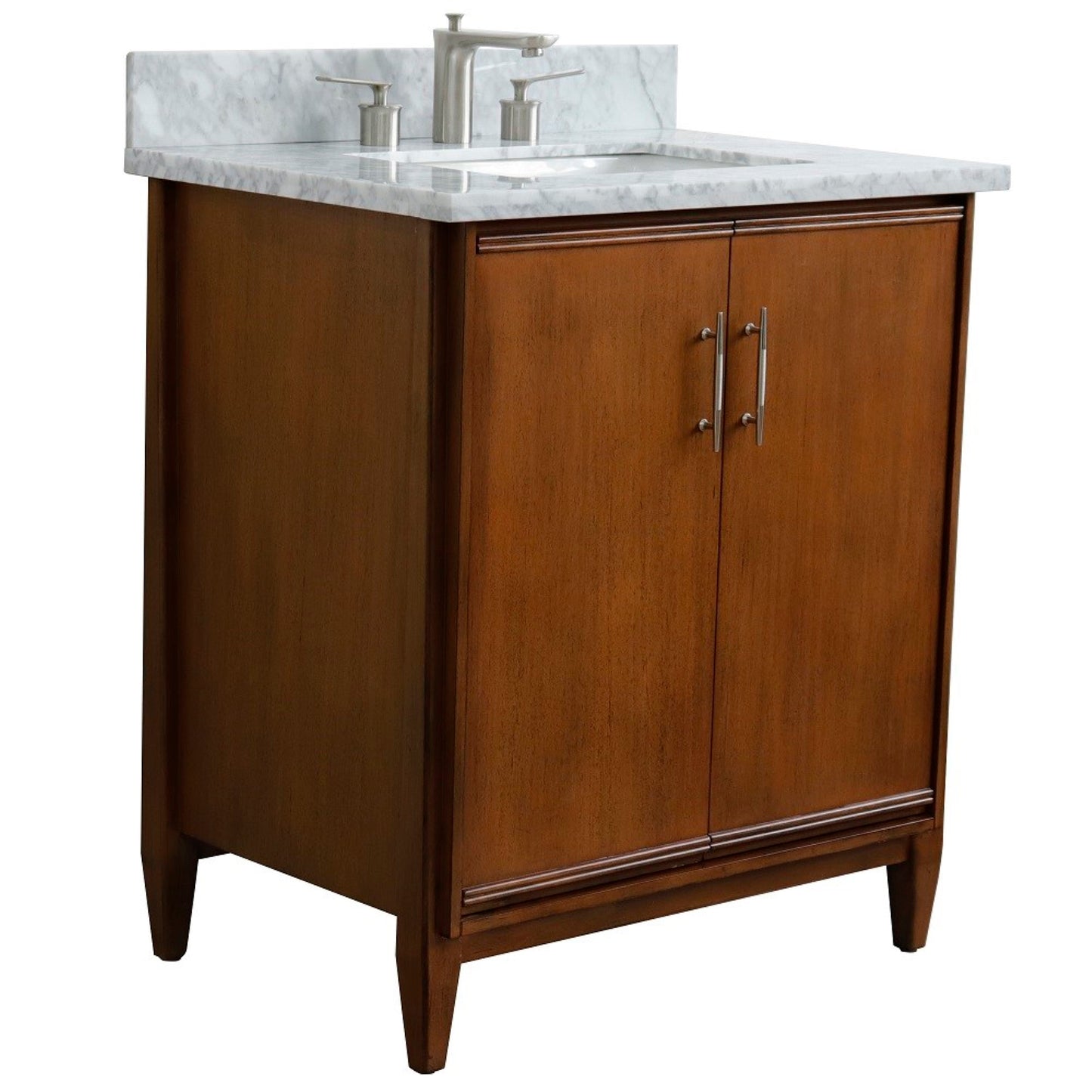 31" Single sink vanity in Walnut finish with White Carrara marble with rectangle sink