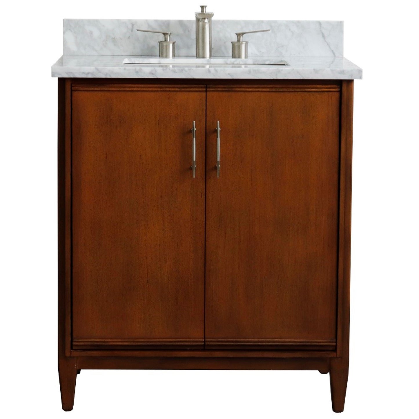 31" Single sink vanity in Walnut finish with White Carrara marble with rectangle sink