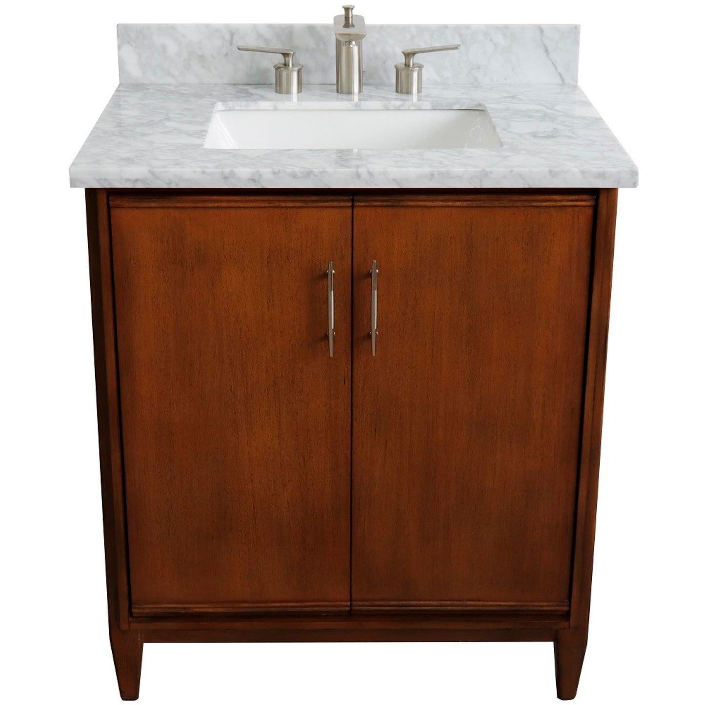 31" Single sink vanity in Walnut finish with White Carrara marble with rectangle sink