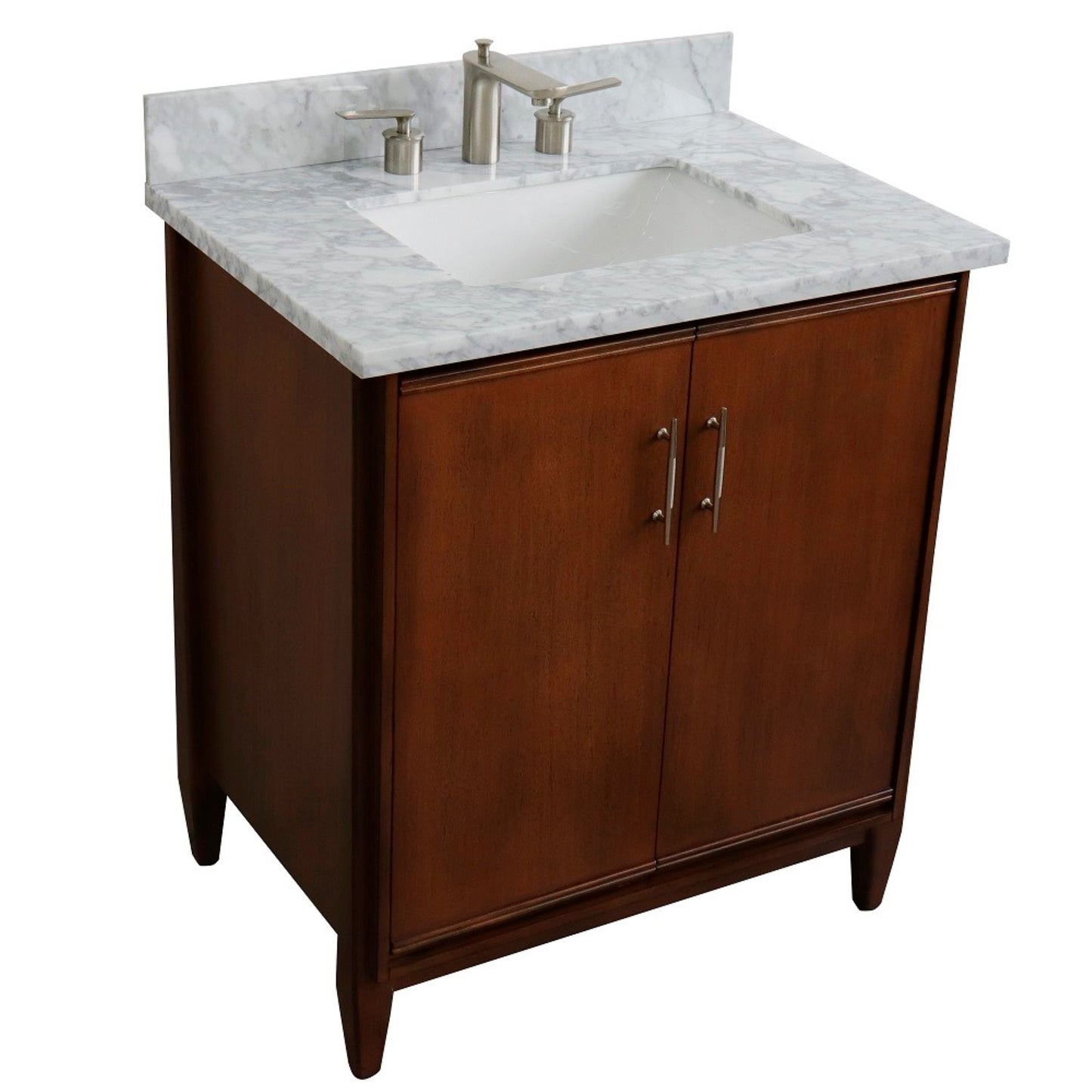 31" Single sink vanity in Walnut finish with White Carrara marble with rectangle sink