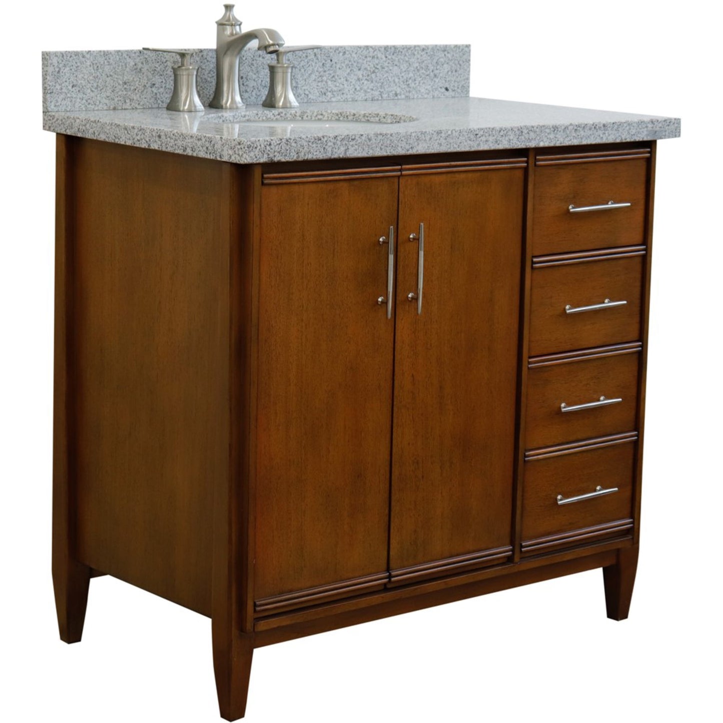 37" Single vanity in Walnut finish with Gray granite and oval sink Left door/Left sink