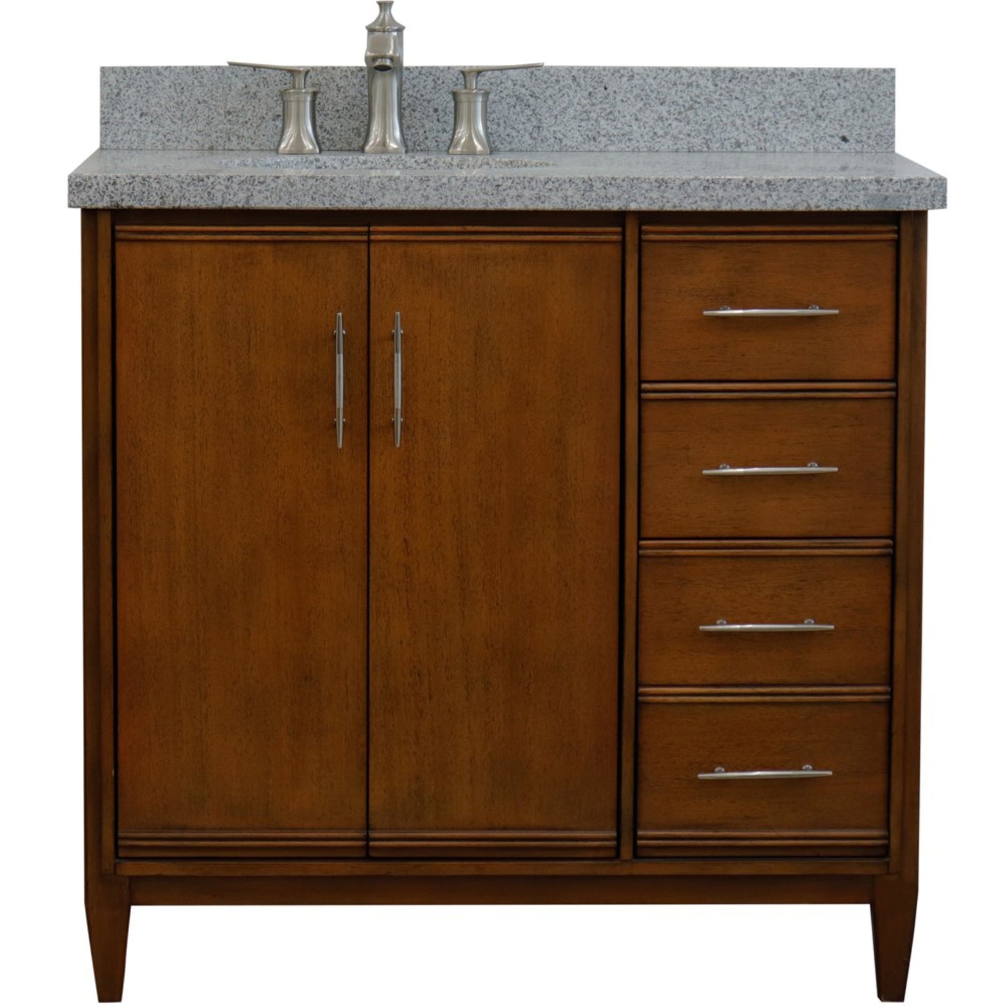 37" Single vanity in Walnut finish with Gray granite and oval sink Left door/Left sink